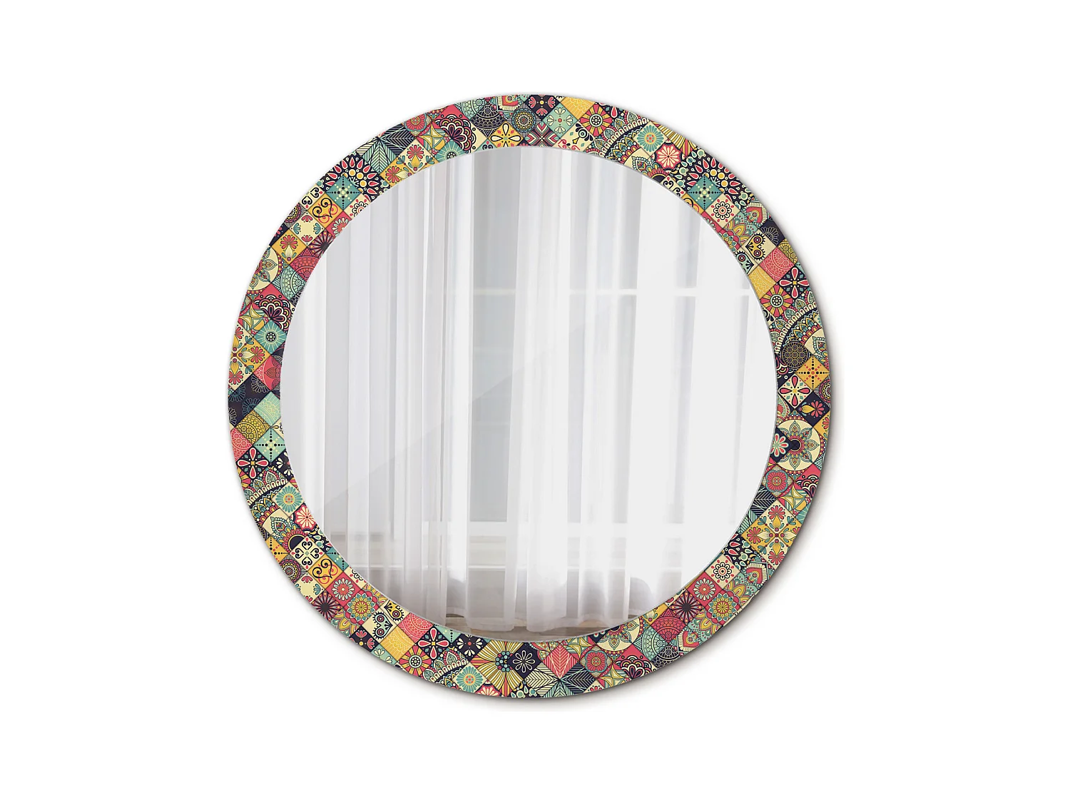 Miroir rond décoratif - Carreaux Patchwork - 80 cm