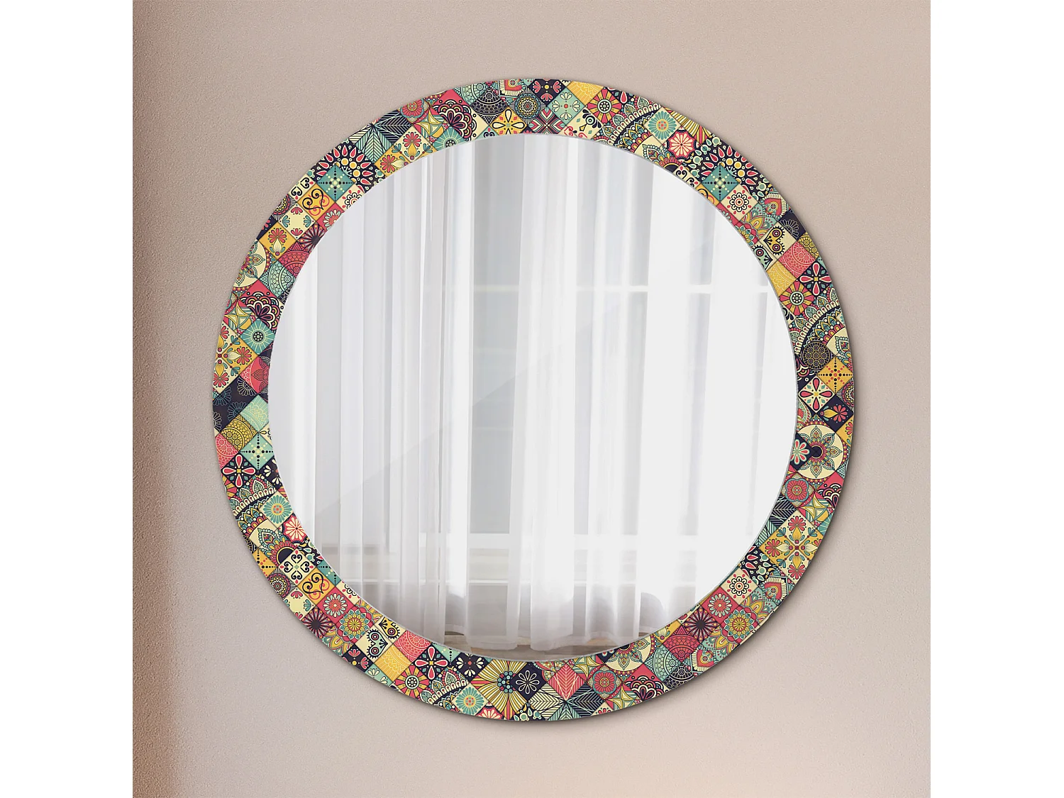 Miroir rond décoratif - Carreaux Patchwork - 80 cm