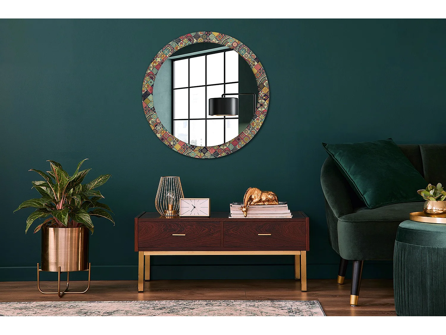 Miroir rond décoratif - Carreaux Patchwork - 80 cm