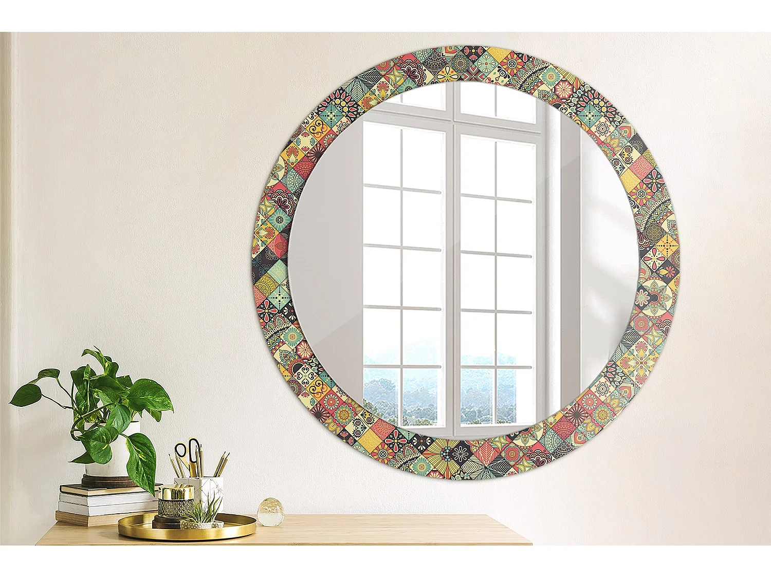 Miroir rond décoratif - Carreaux Patchwork - 80 cm