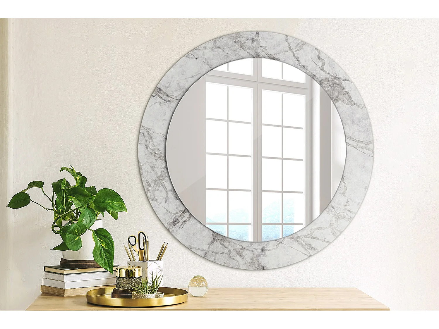 Ronde decoratieve spiegel - Wit marmer - 60 cm