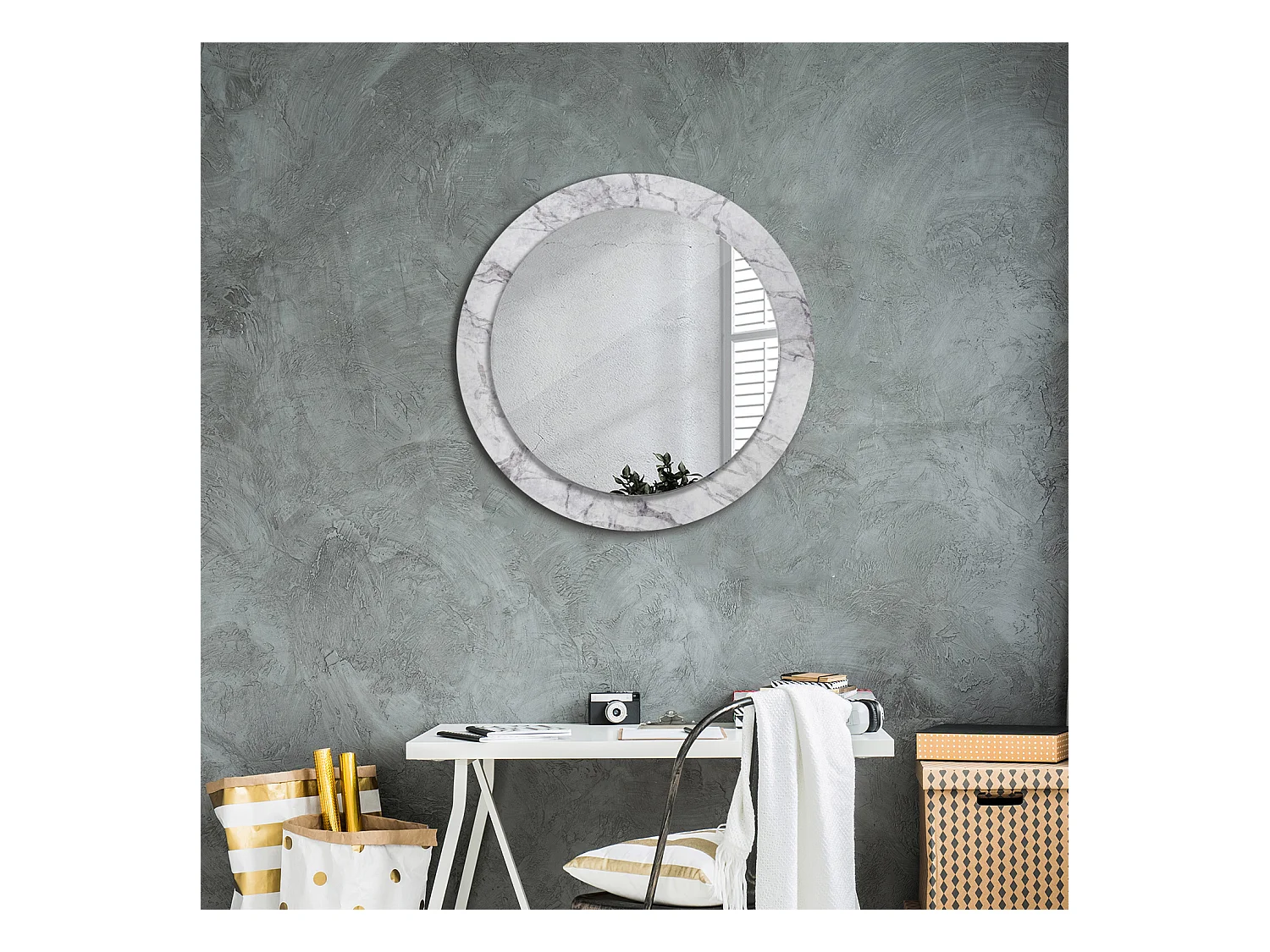 Miroir rond décoratif - Marbre blanc - 70 cm