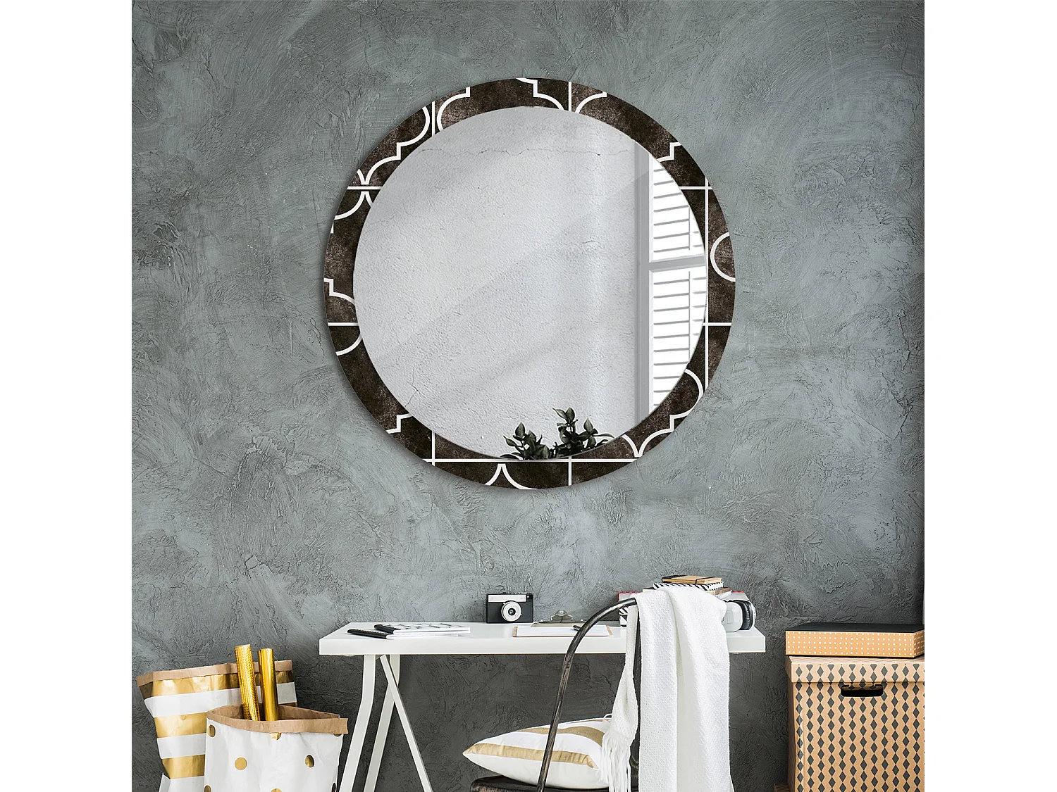 Miroir rond décoratif - Motif antique - 90 cm