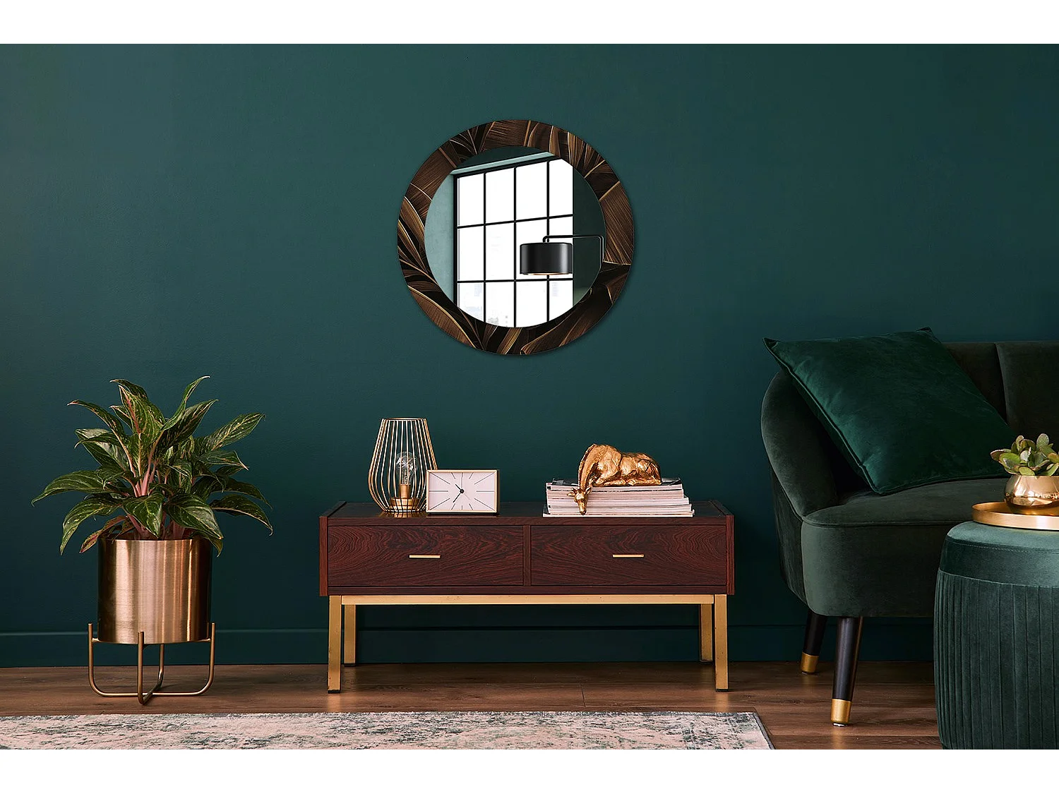 Miroir rond décoratif - Feuilles de bananier marron - 60 cm