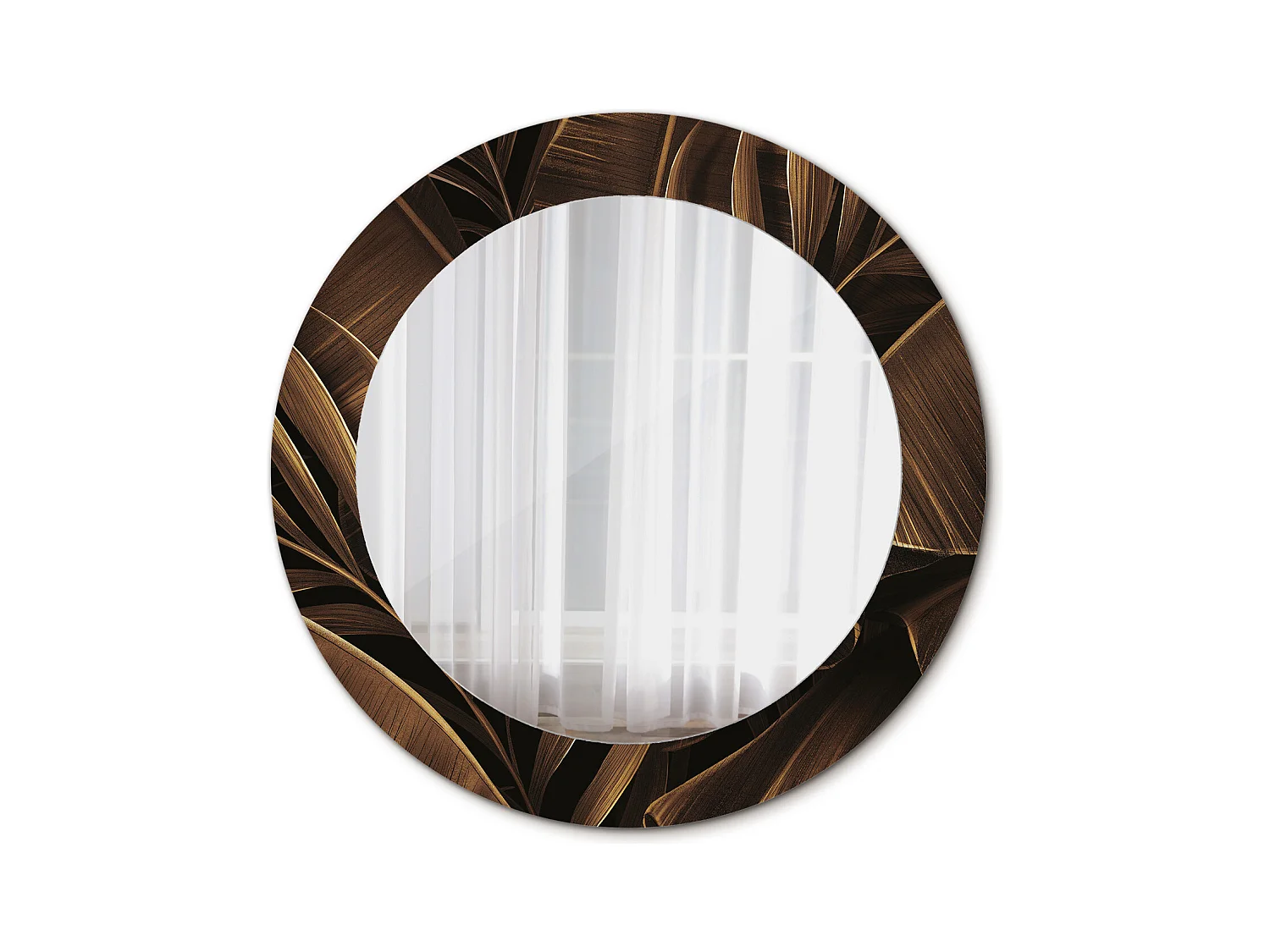 Decoratieve ronde spiegel - bruine bananenbladeren - 60 cm