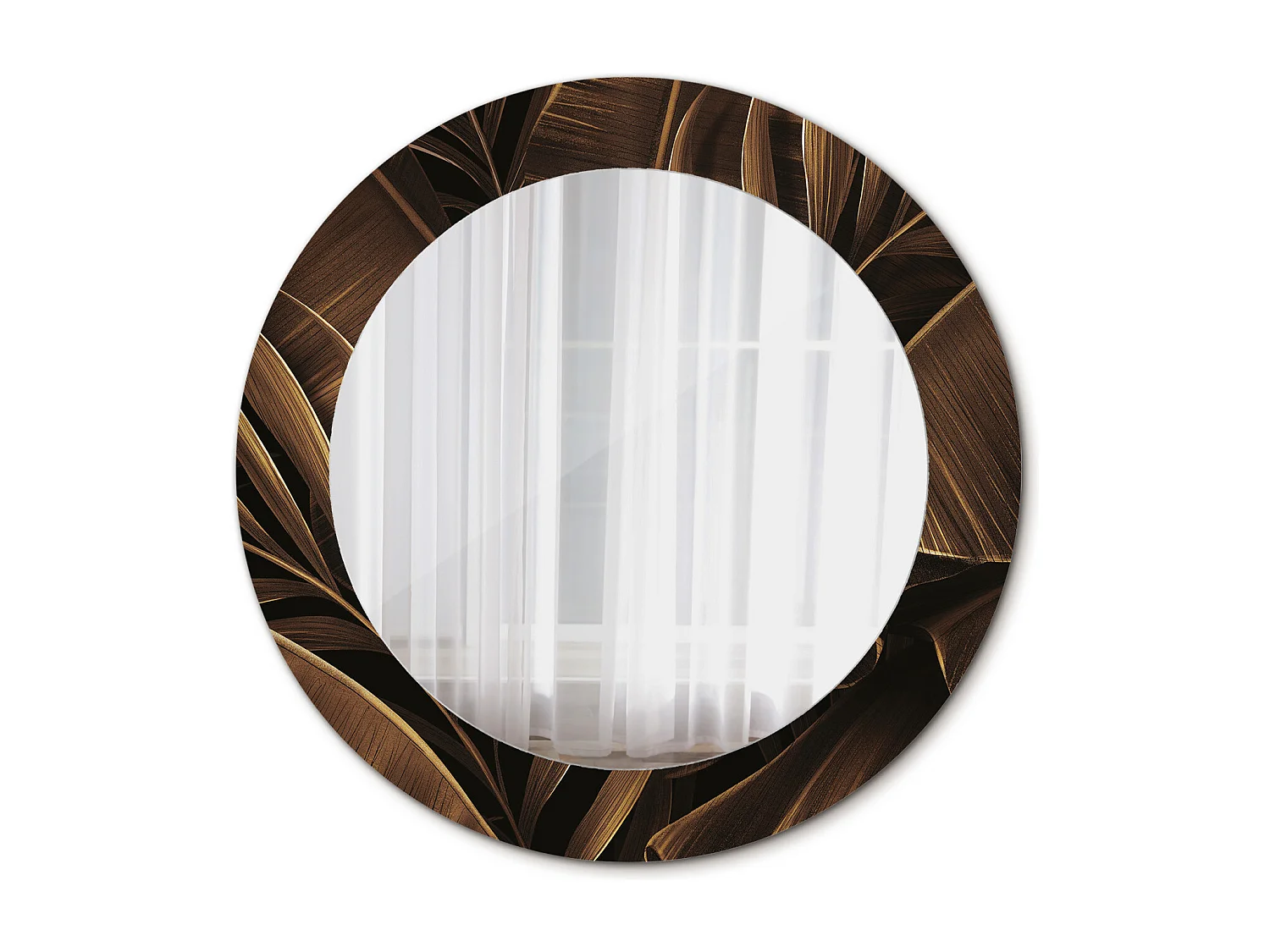 Miroir rond décoratif - Feuilles de bananier marron - 60 cm