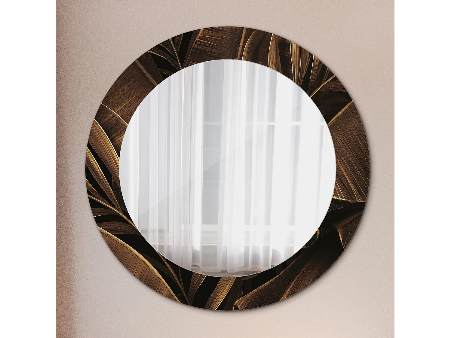 Miroir rond décoratif - Feuilles de bananier marron - 60 cm