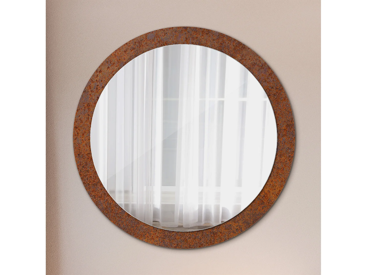 Miroir rond décoratif - Métal rouillé - 90 cm