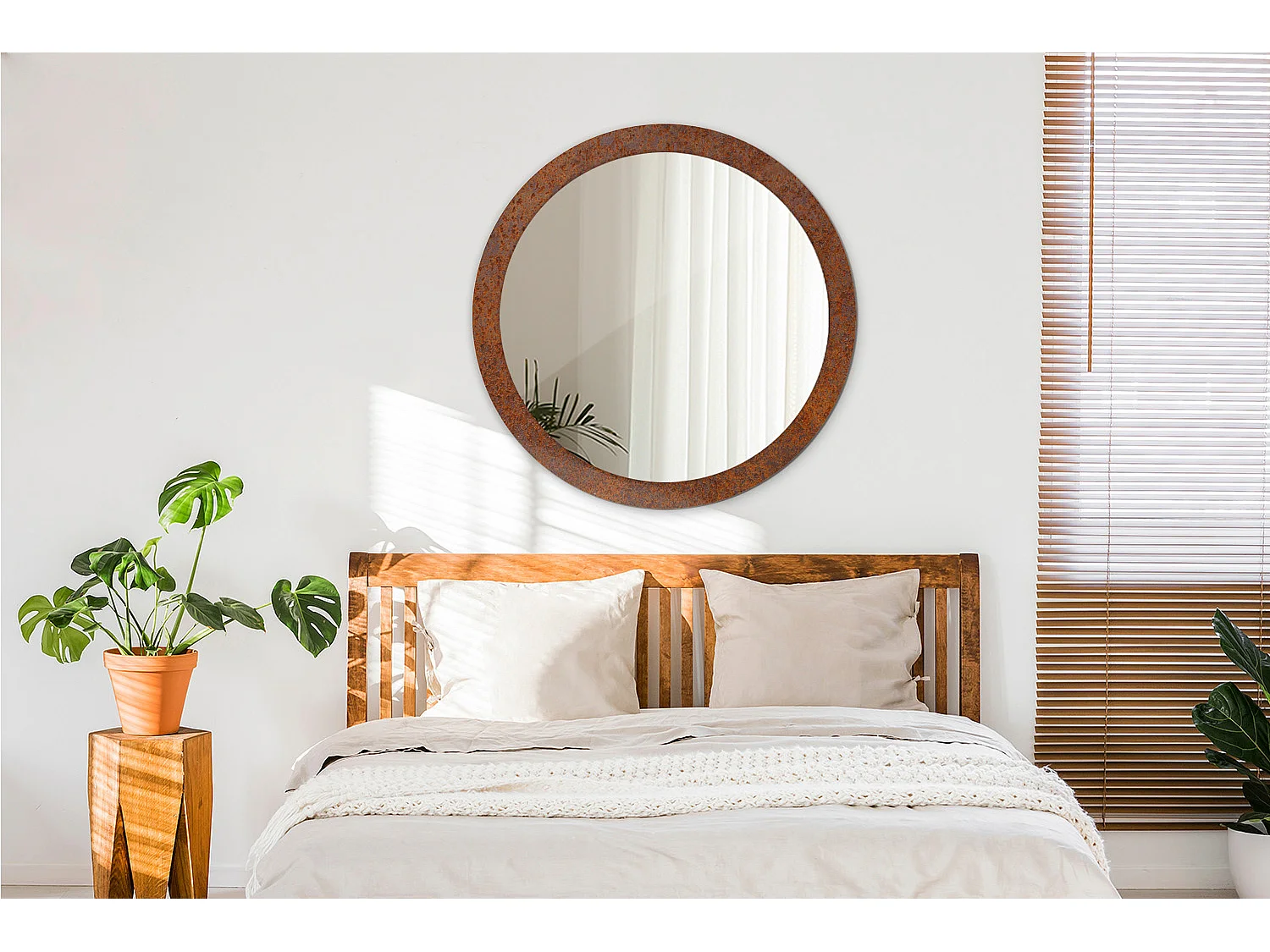 Miroir rond décoratif - Métal rouillé - 90 cm