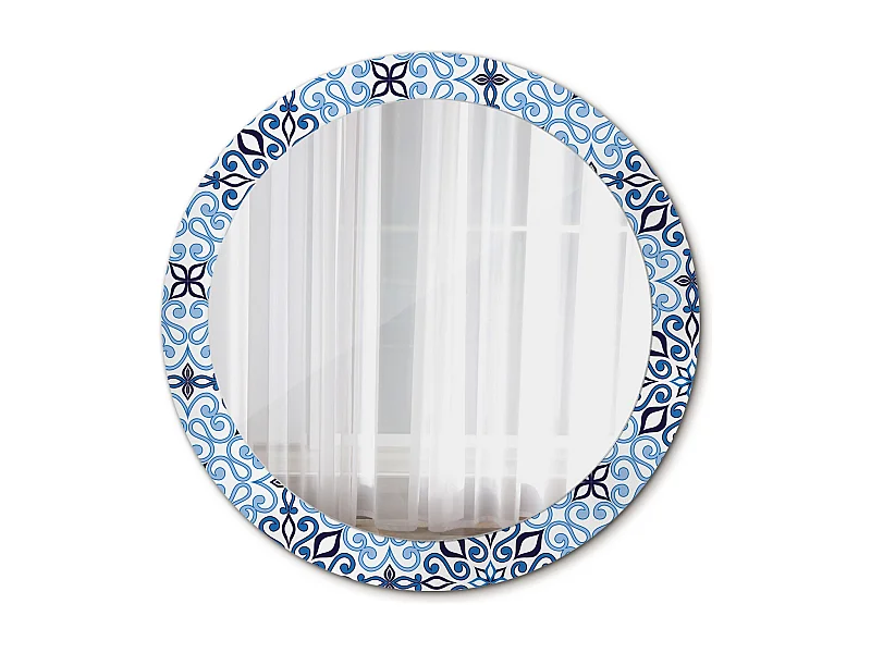 Miroir rond décoratif - Motif arabe bleu - 80 cm