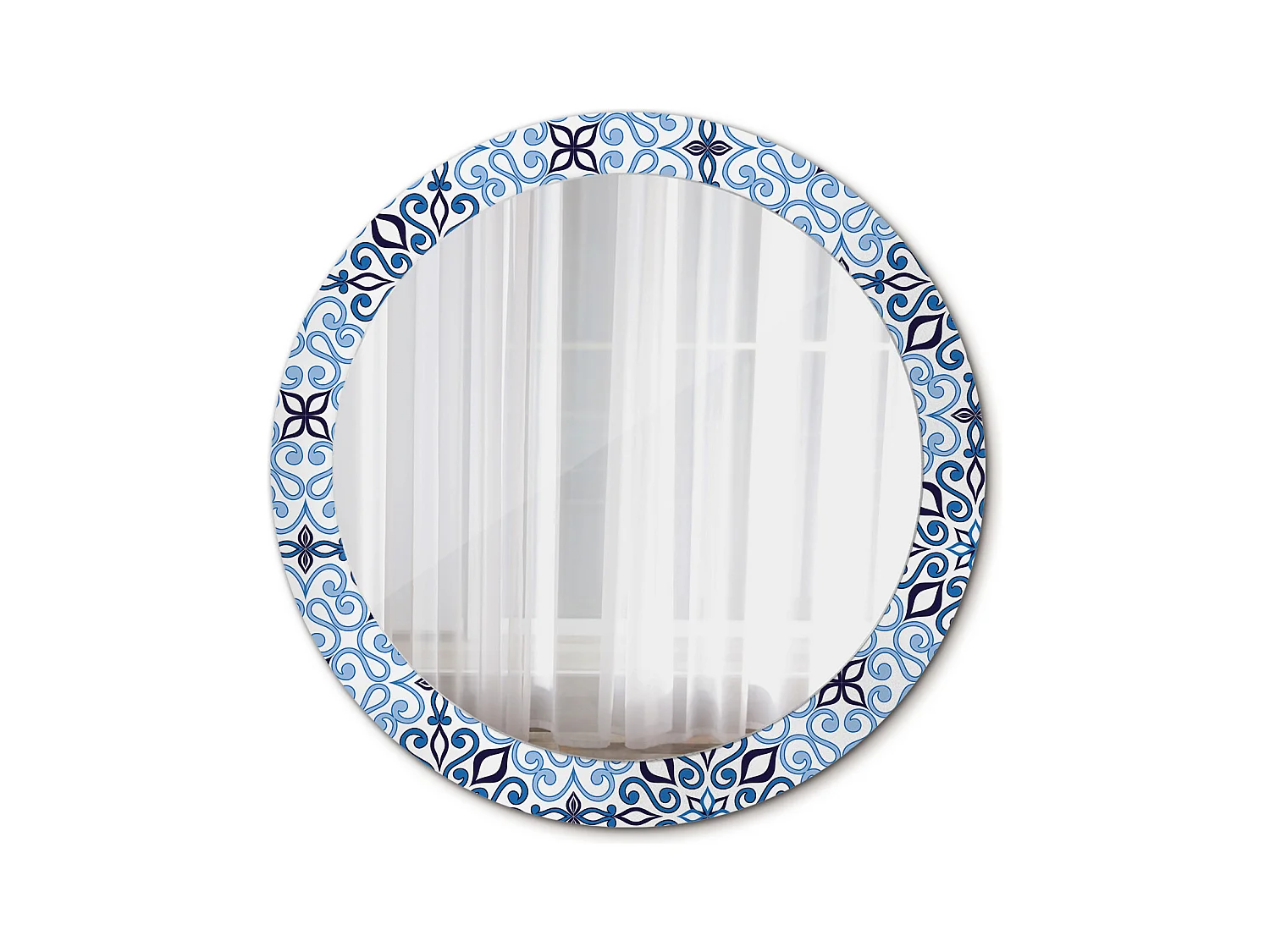 Ronde decoratieve spiegel - blauw Arabisch motief - 80 cm