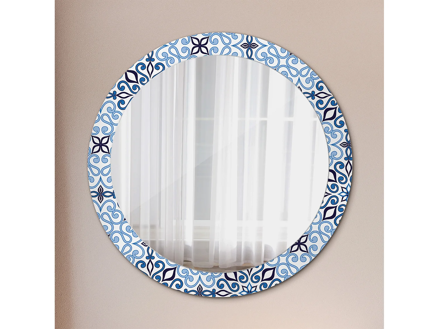 Runder dekorativer Spiegel - Blaues arabisches Motiv - 80 cm