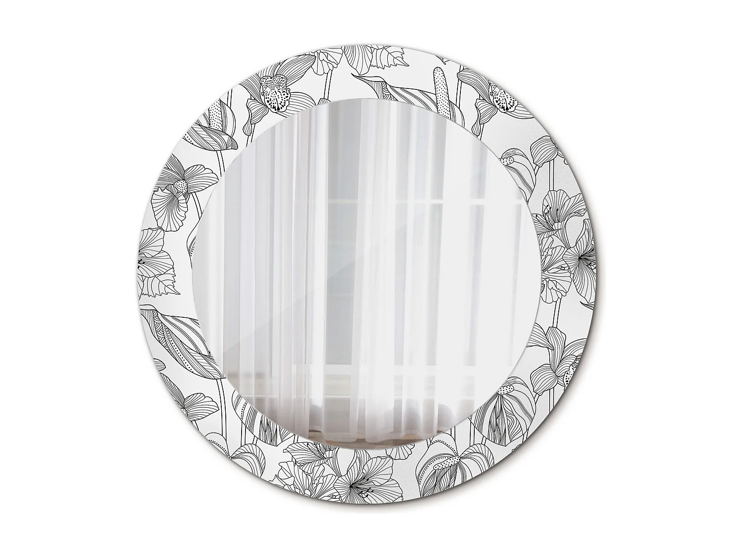 Runder dekorativer Spiegel - Blumendruck - 60 cm