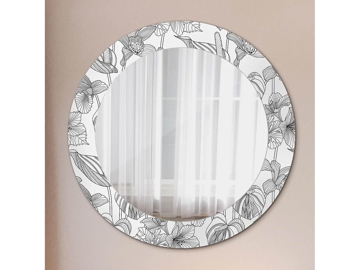 Runder dekorativer Spiegel - Blumendruck - 60 cm