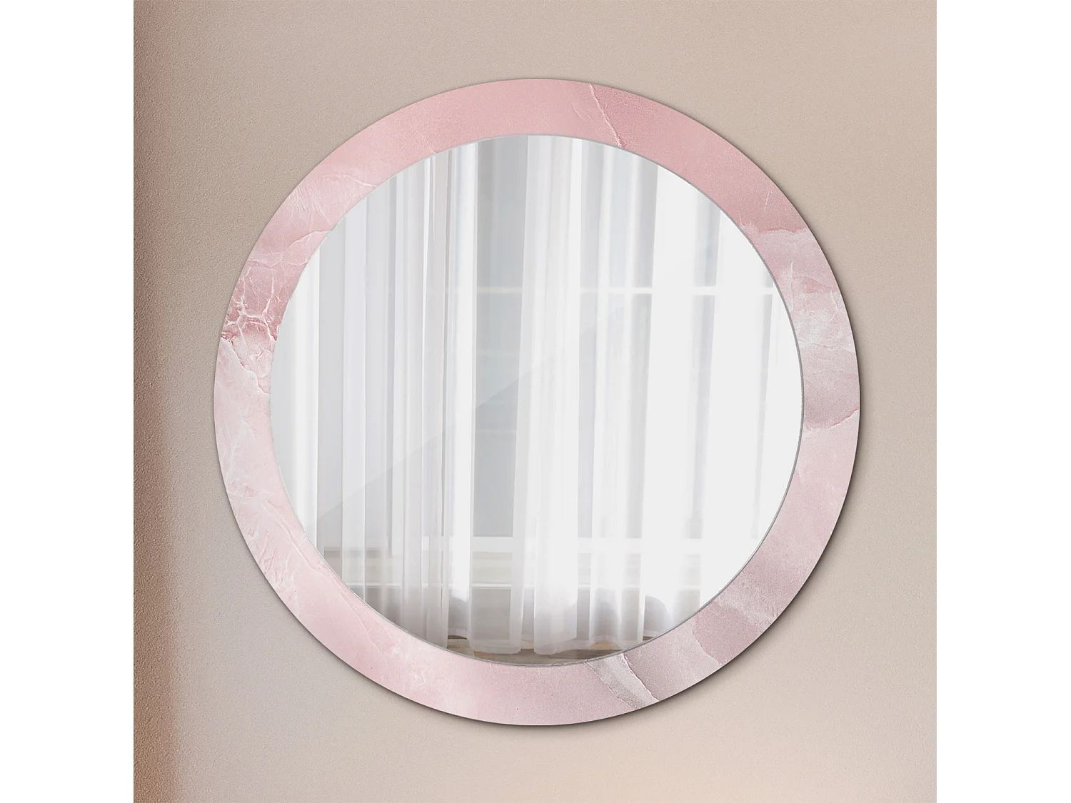 Runder dekorativer Spiegel - Rosa Stein - 80 cm