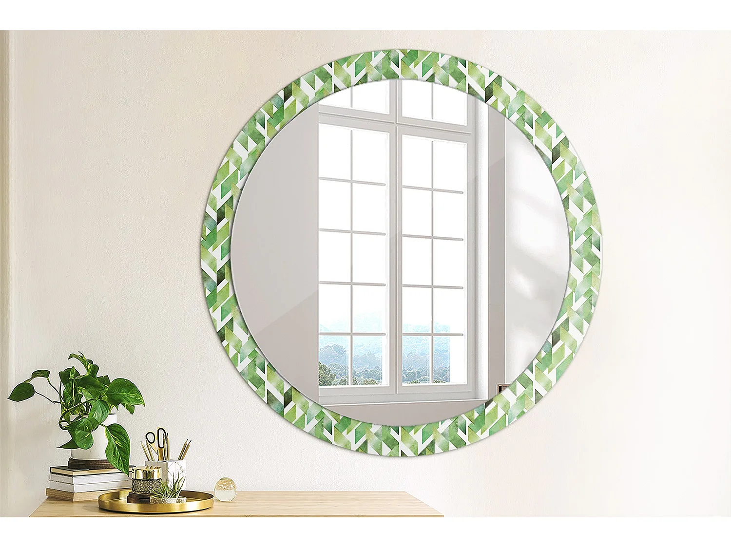 Miroir rond décoratif - Chevrons - 90 cm