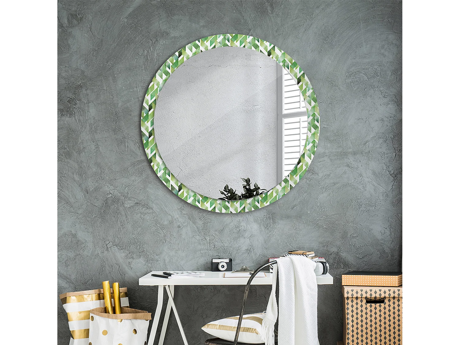 Miroir rond décoratif - Chevrons - 90 cm