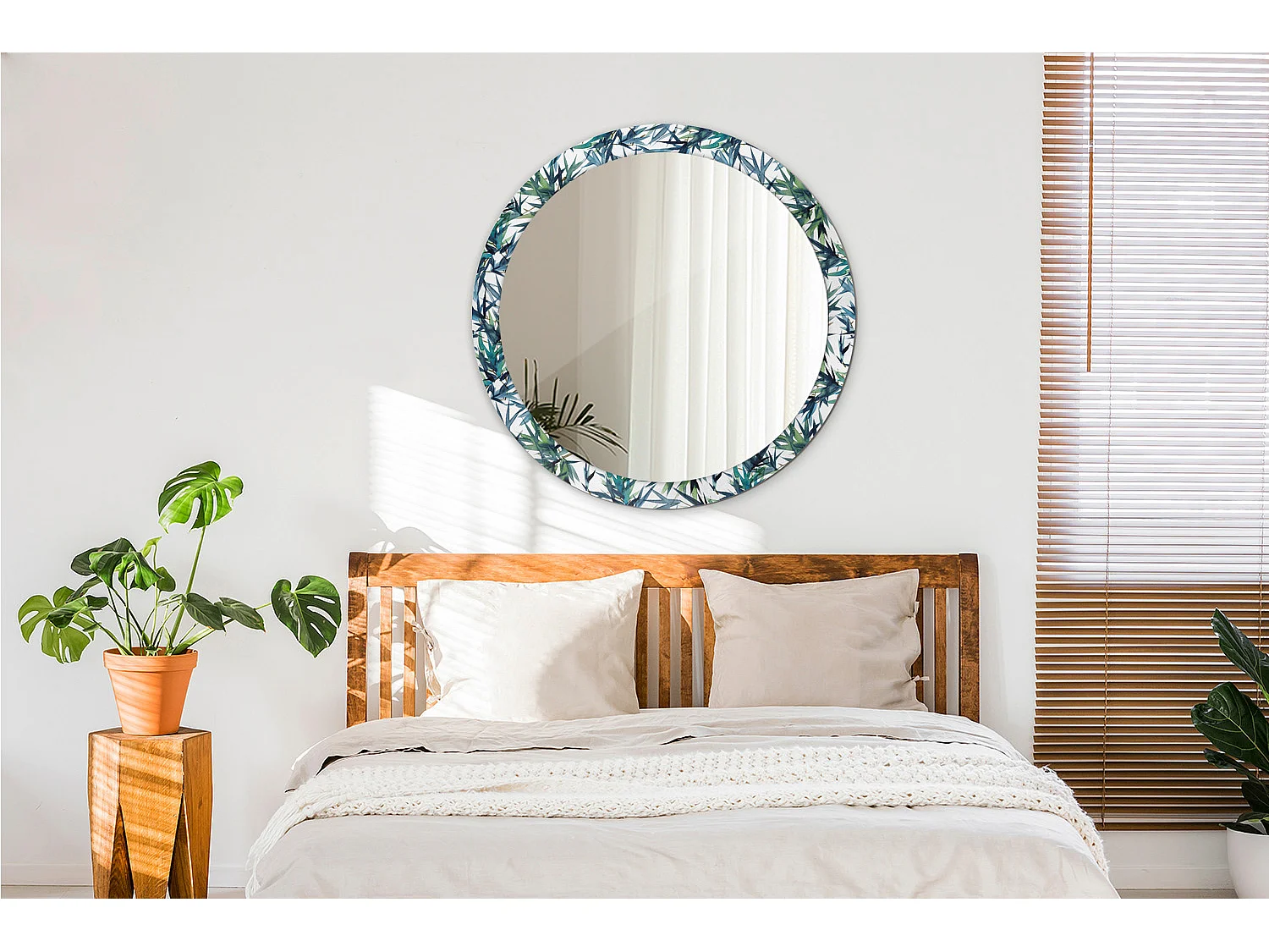 Miroir rond décoratif - Palmiers bleus - 90 cm