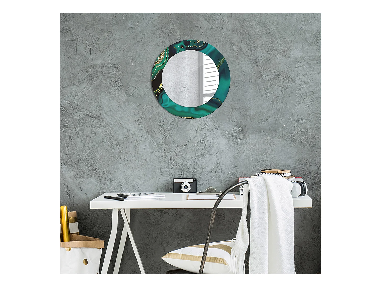 Runder dekorativer Spiegel – Smaragdmarmor – 50 cm