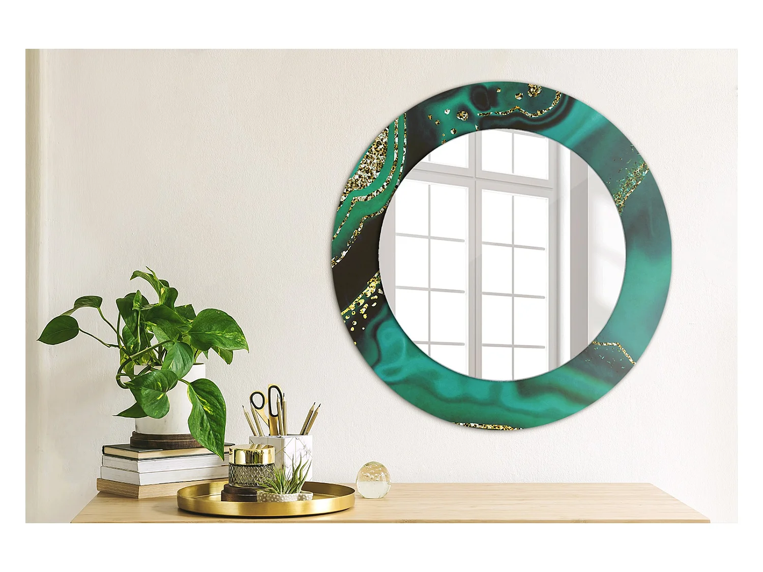 Runder dekorativer Spiegel – Smaragdmarmor – 50 cm