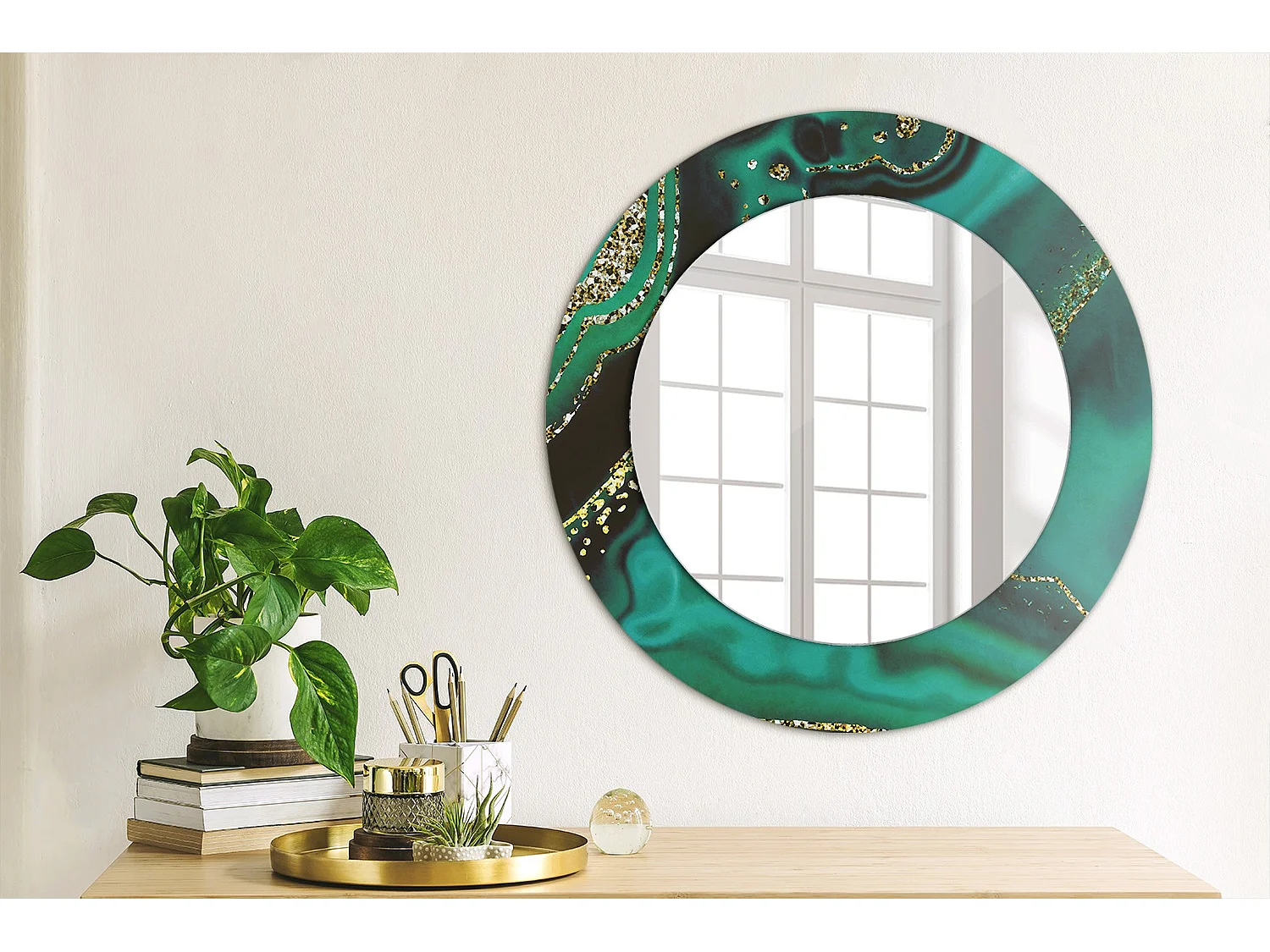 Runder dekorativer Spiegel – Smaragdmarmor – 50 cm