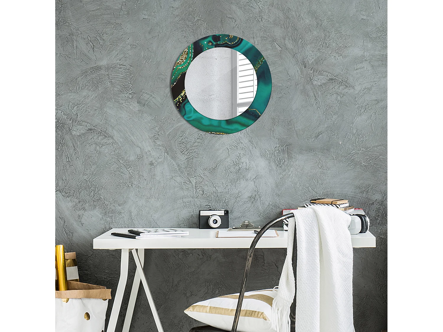 Runder dekorativer Spiegel – Smaragdmarmor – 50 cm