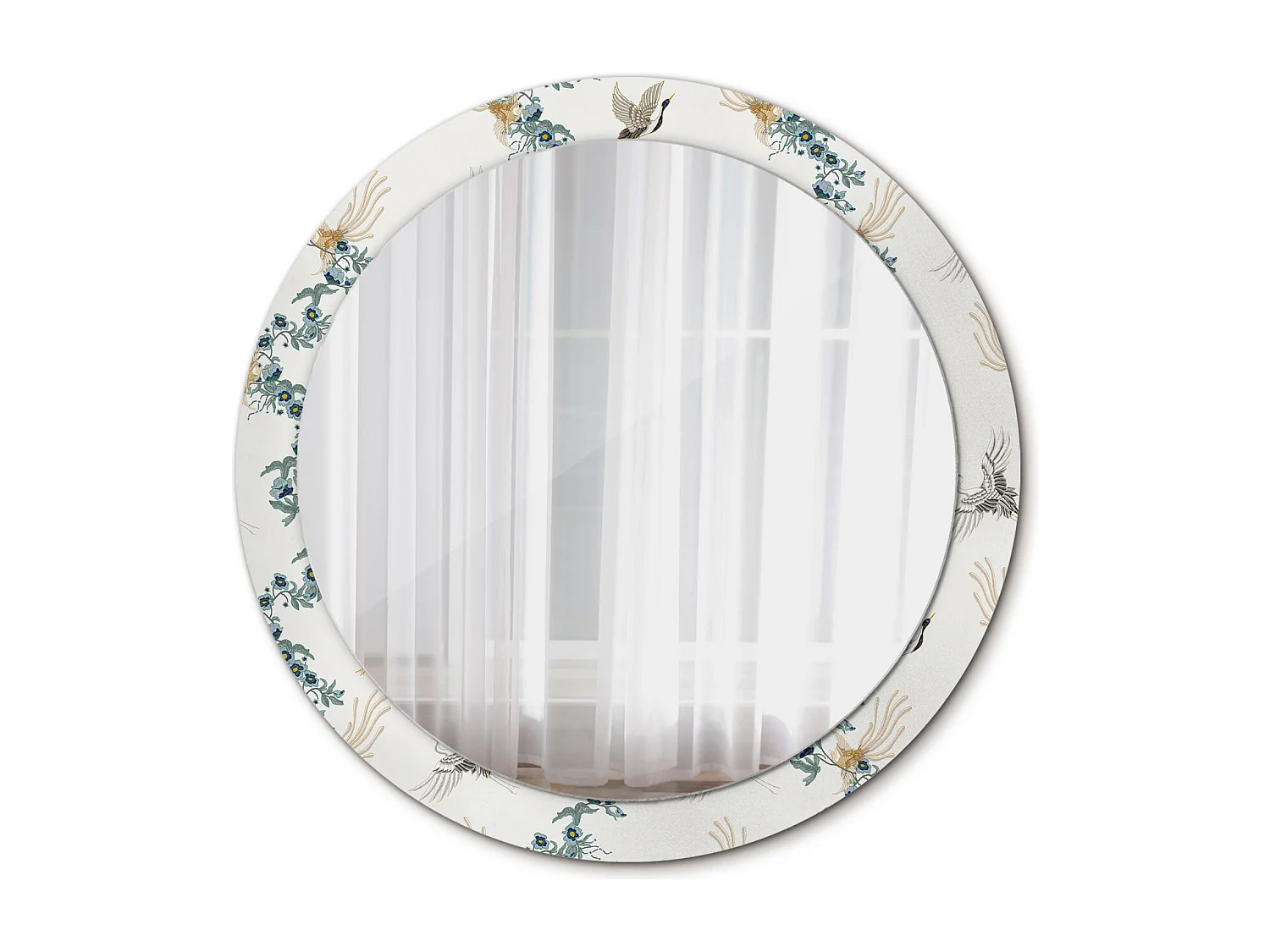 Dekorativer runder Spiegel - Chinesische Vögel - 90 cm