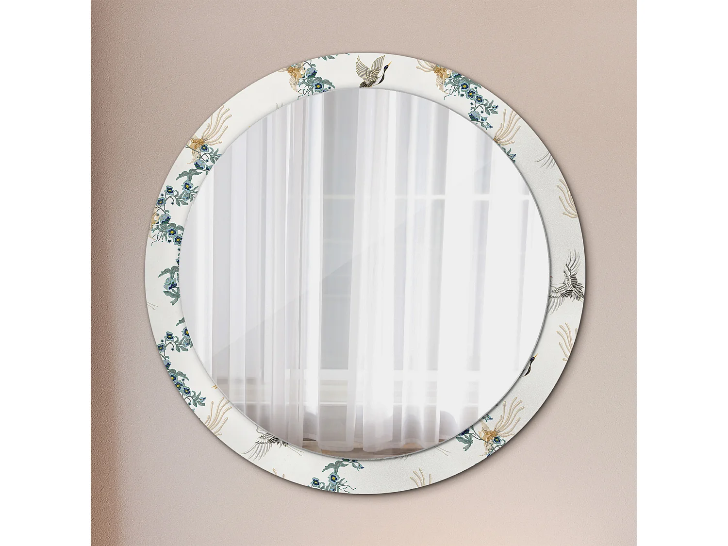Dekorativer runder Spiegel - Chinesische Vögel - 90 cm