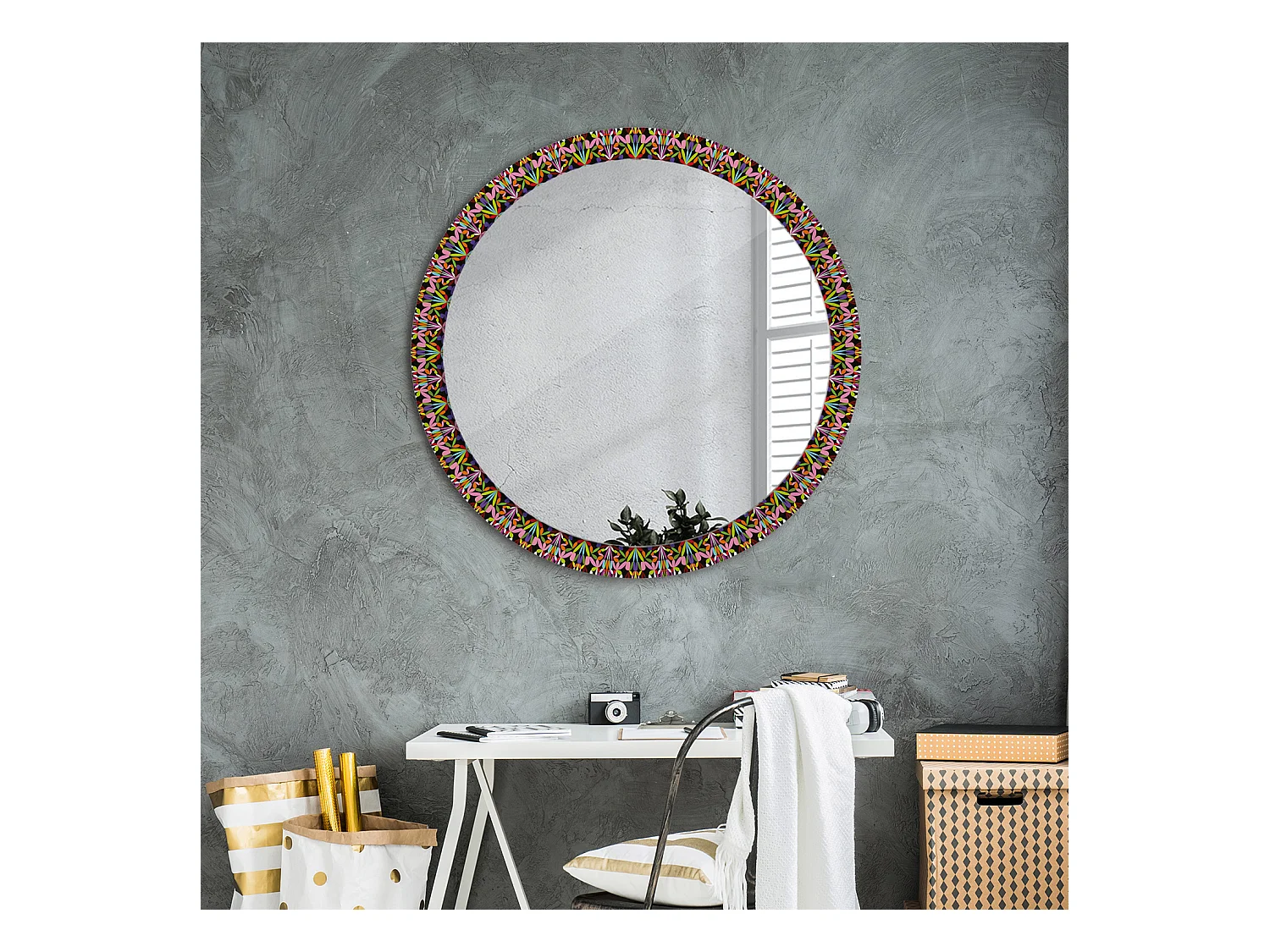 Decoratieve ronde spiegel - mandala motief - 90 cm