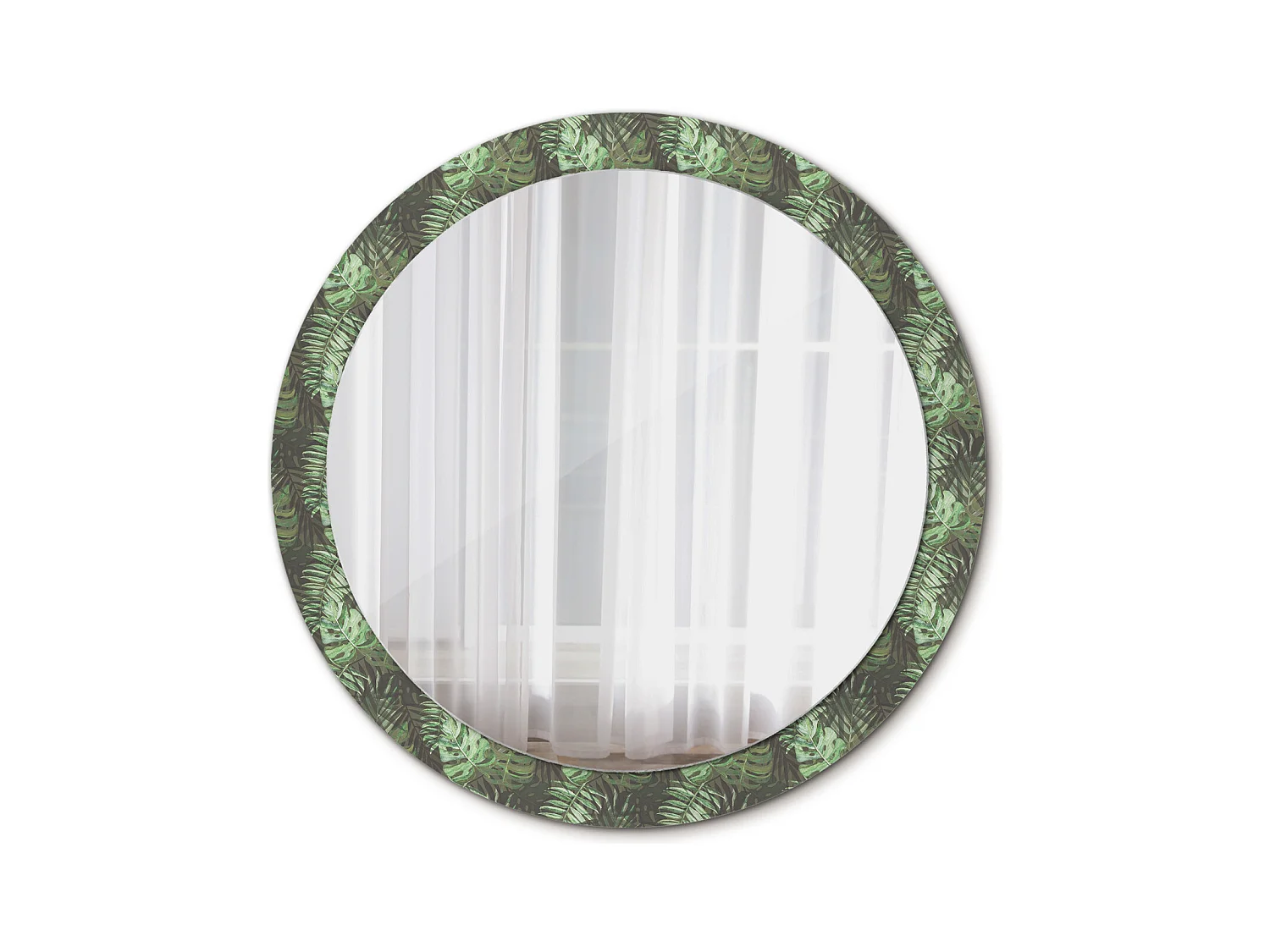 Decoratieve ronde spiegel - Tropische bladeren - 90 cm