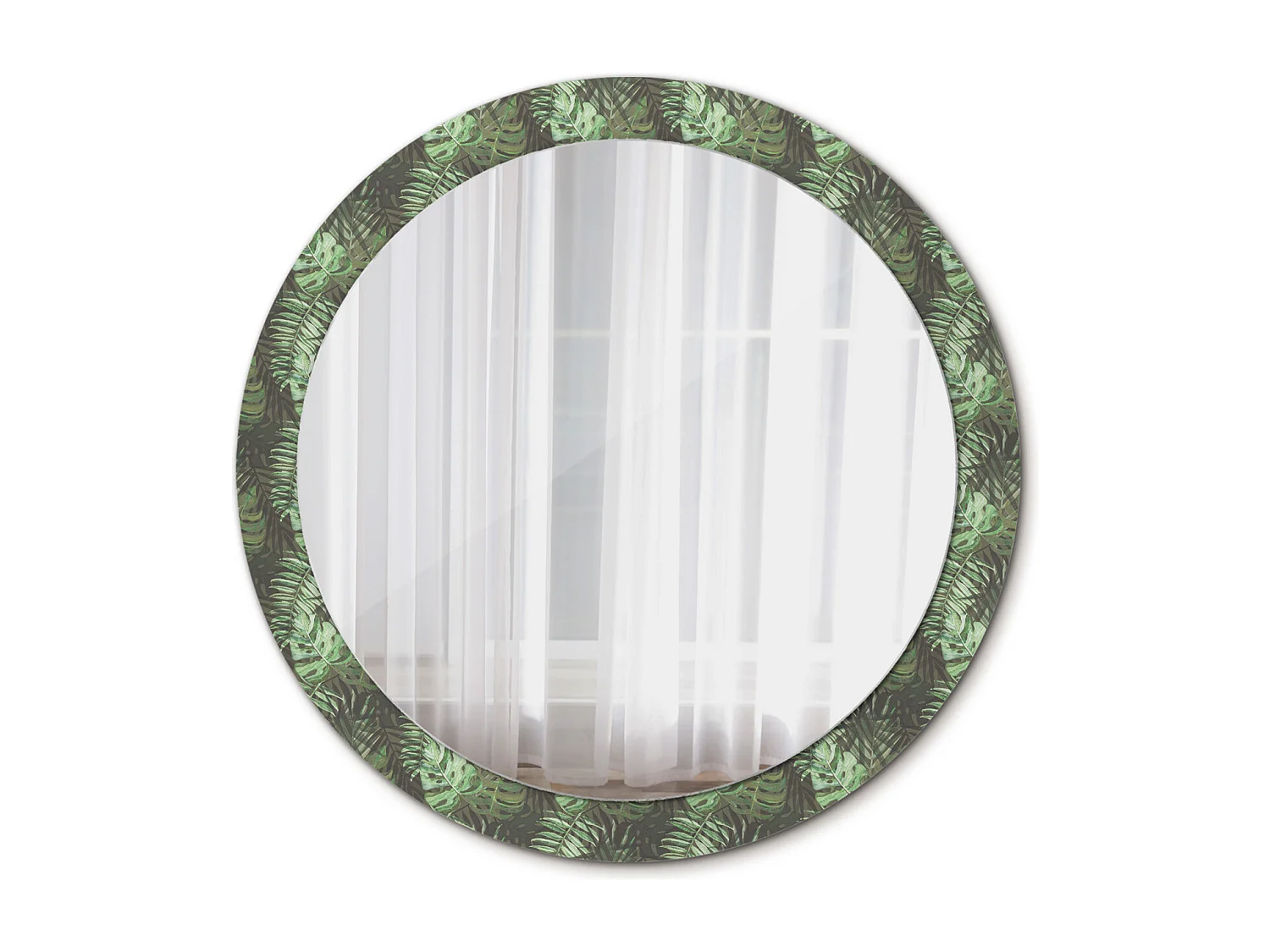 Dekorativer runder Spiegel - Tropische Blätter - 90 cm