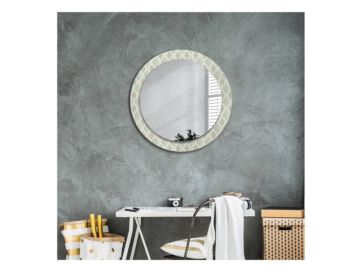 Miroir rond décoratif - Motif vintage classique - 70 cm