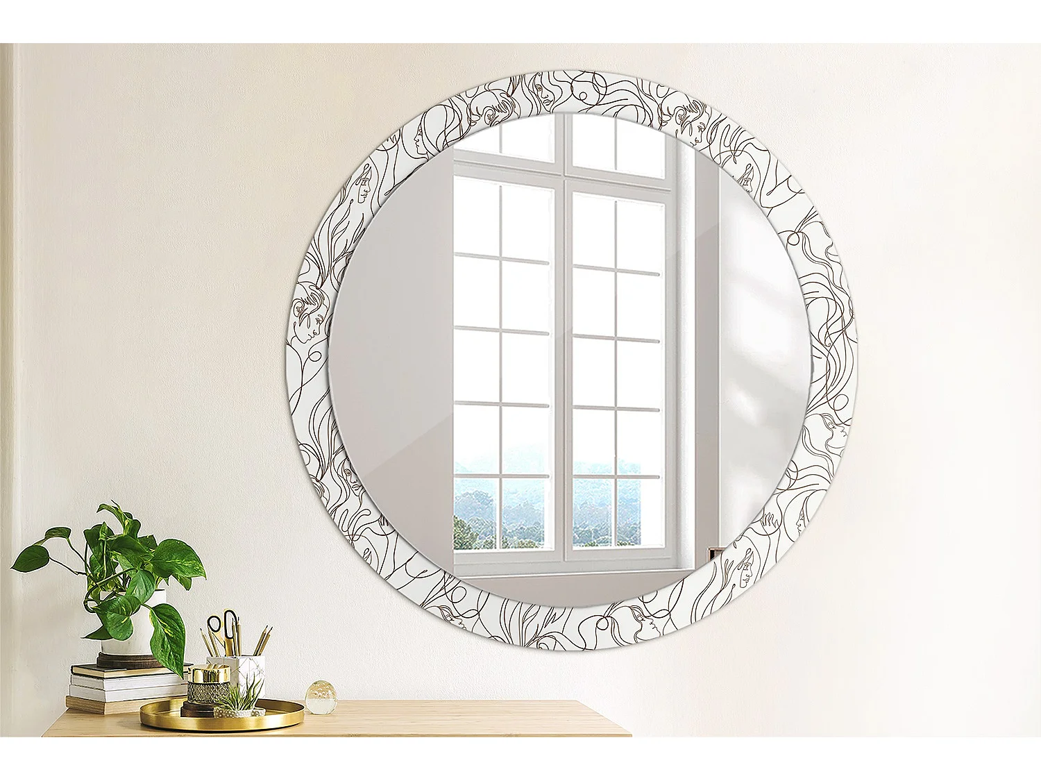 Miroir rond décoratif - Visages faits de lignes - 90 cm