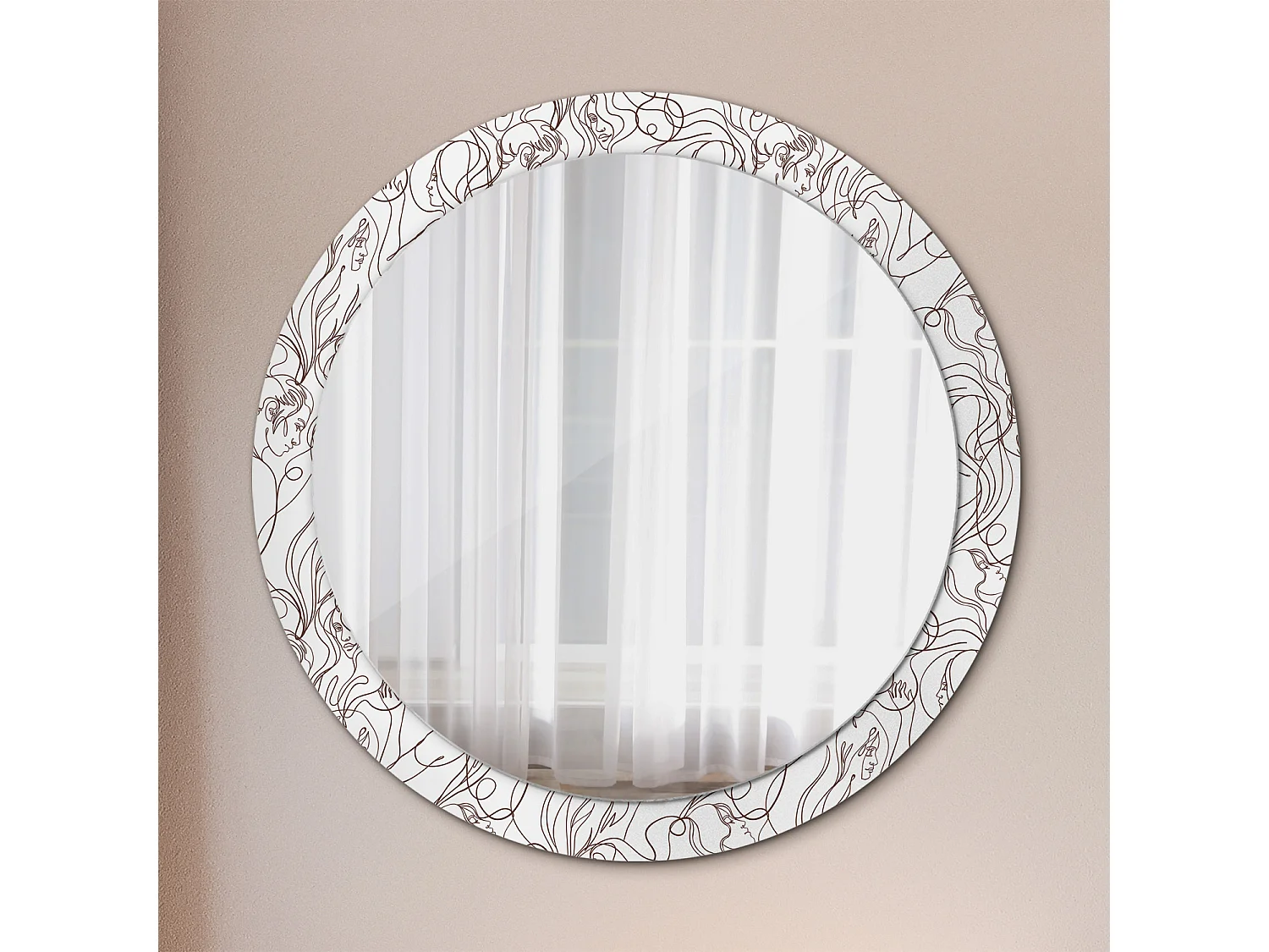 Miroir rond décoratif - Visages faits de lignes - 90 cm