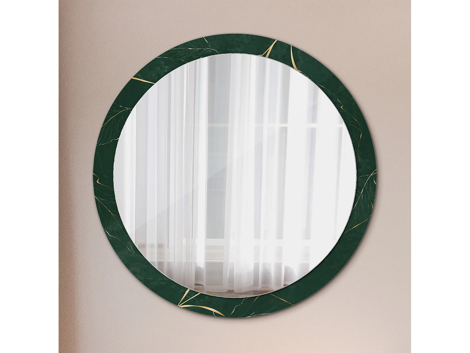 Miroir rond décoratif - Contour feuilles - 100 cm