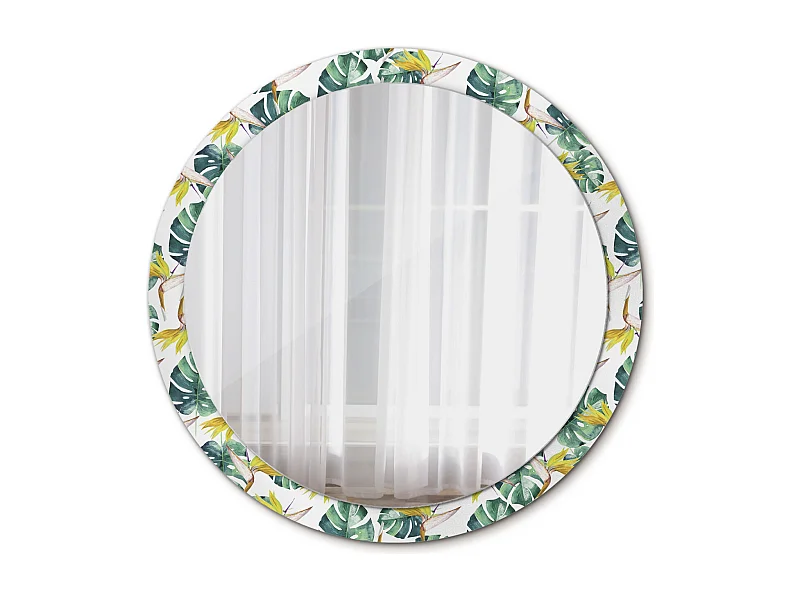 Miroir rond décoratif - Feuilles tropicales - 100 cm