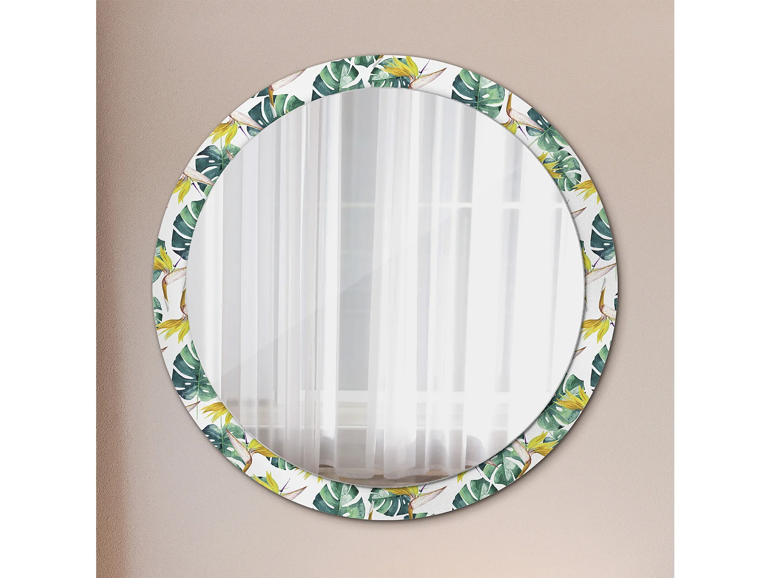 Miroir rond décoratif - Feuilles tropicales - 100 cm