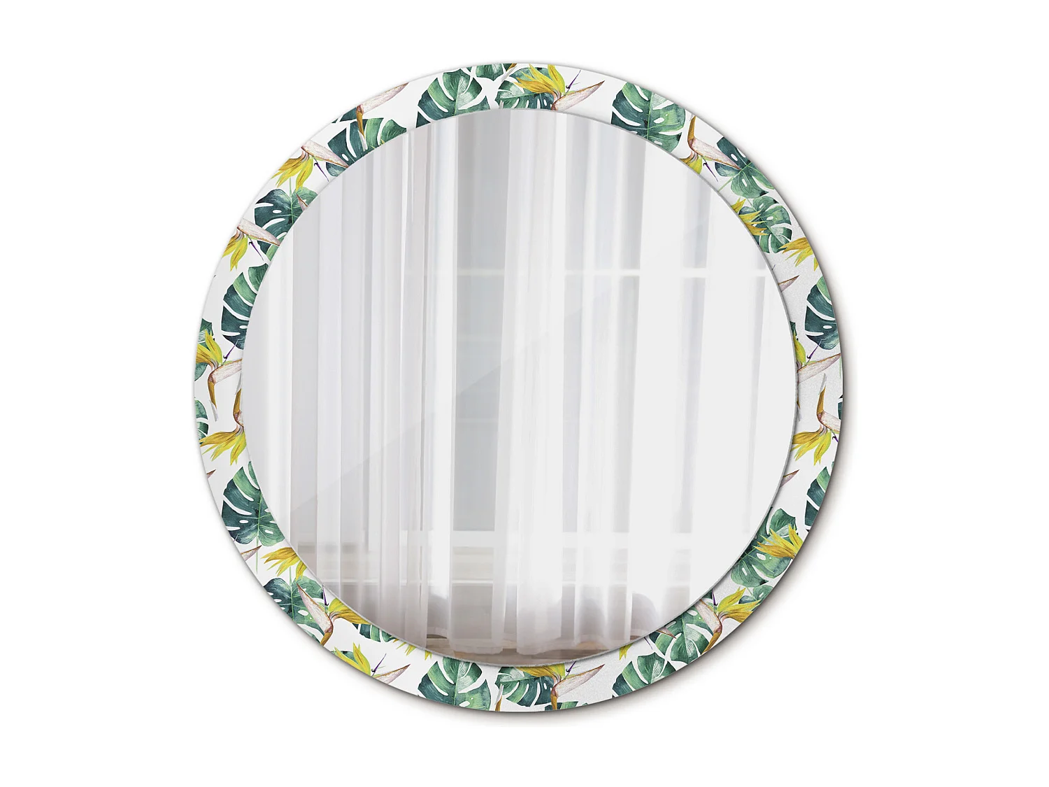 Miroir rond décoratif - Feuilles tropicales - 100 cm
