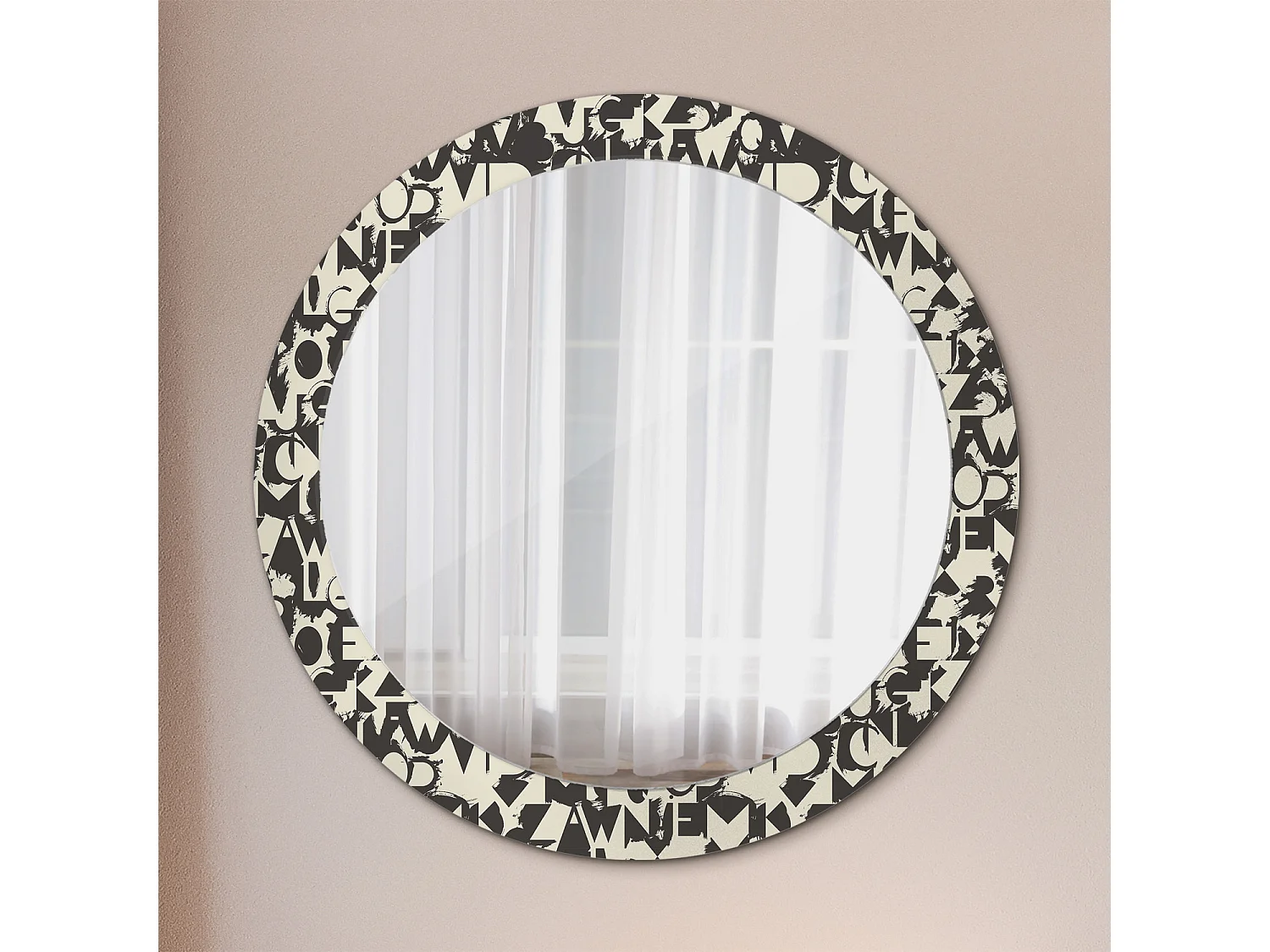 Ronde decoratieve spiegel - letters - 80 cm