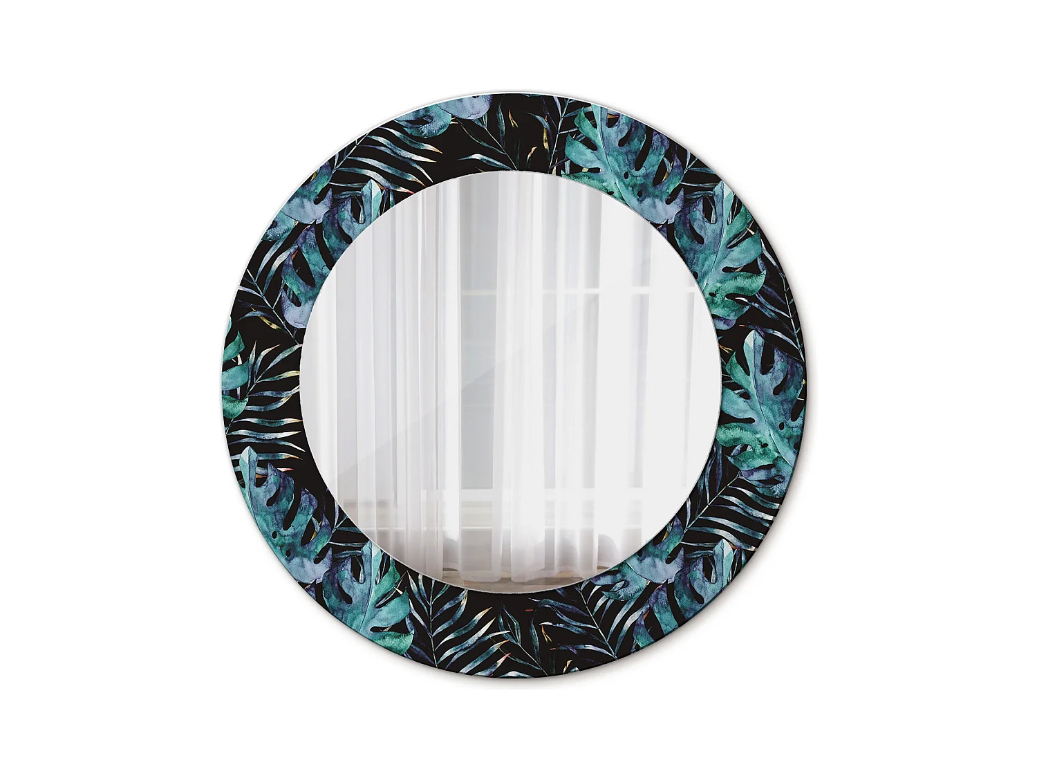 Specchio rotondo decorativo - Foglie esotiche - 50 cm