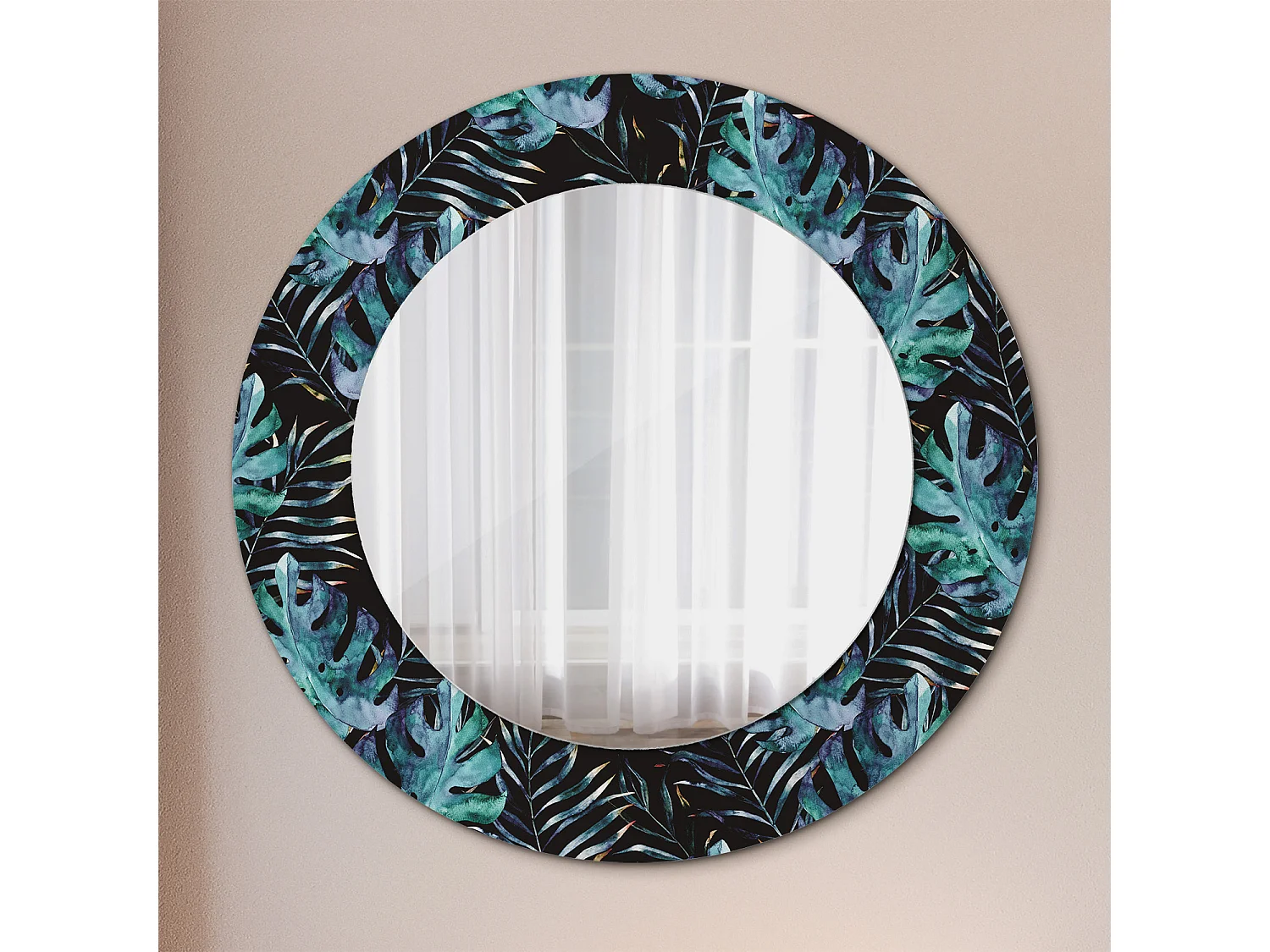 Dekorativer runder Spiegel - Exotische Blätter - 50 cm