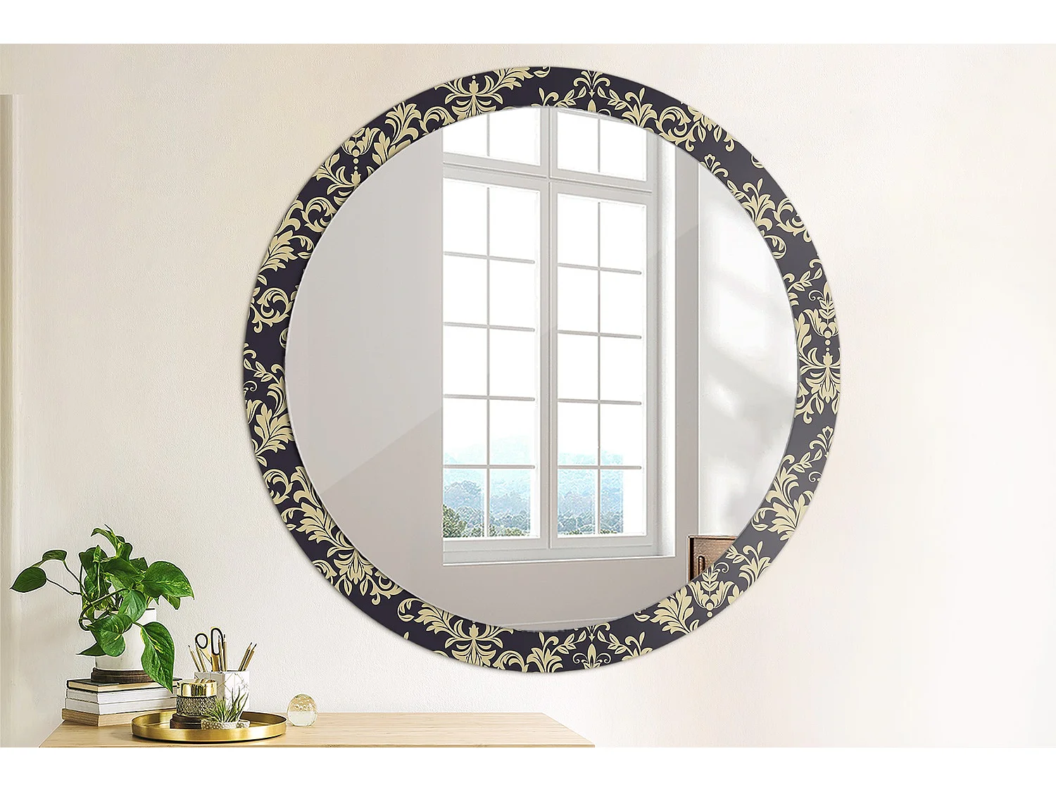 Miroir rond décoratif - Motif floral - 100 cm