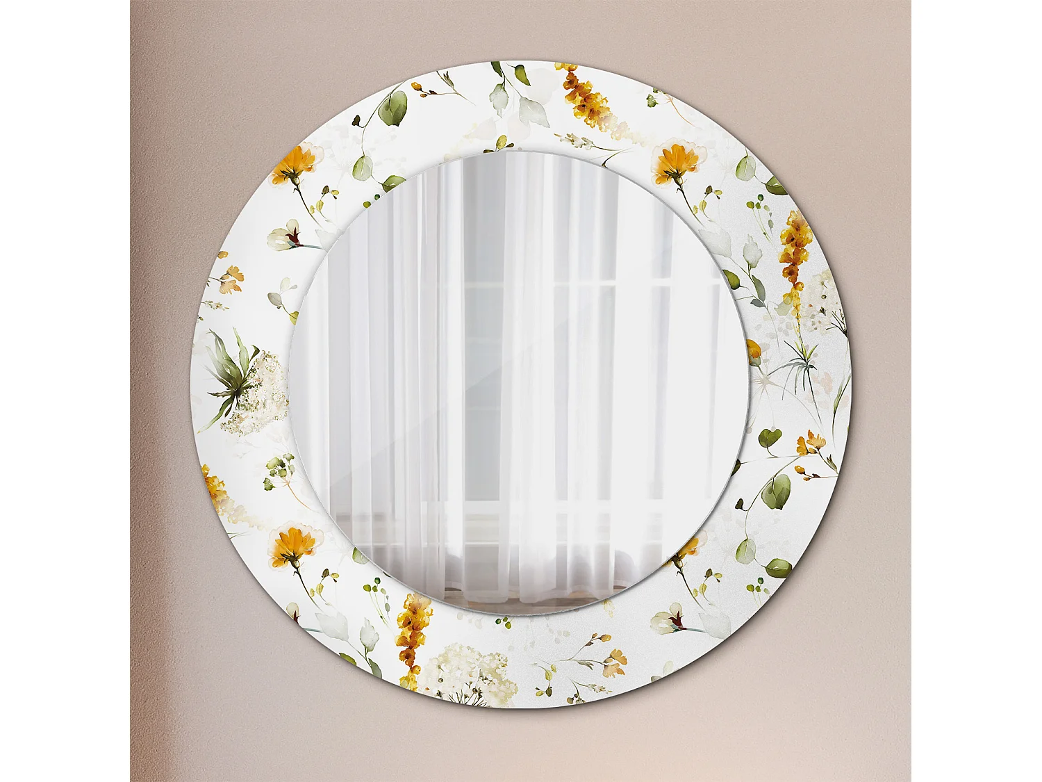 Runder dekorativer Spiegel - Wildblumen - 50 cm