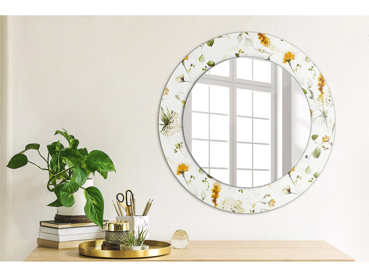 Runder dekorativer Spiegel - Wildblumen - 50 cm