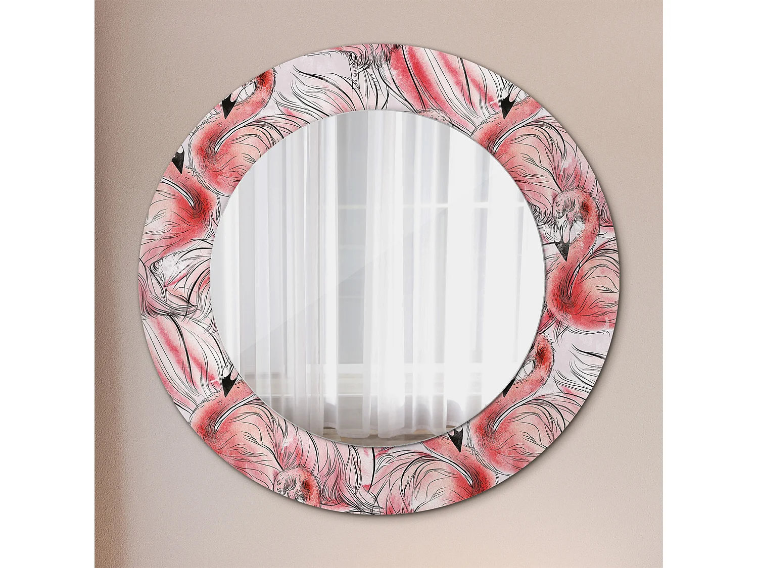 Ronde decoratieve spiegel - Flamingo's - 50 cm