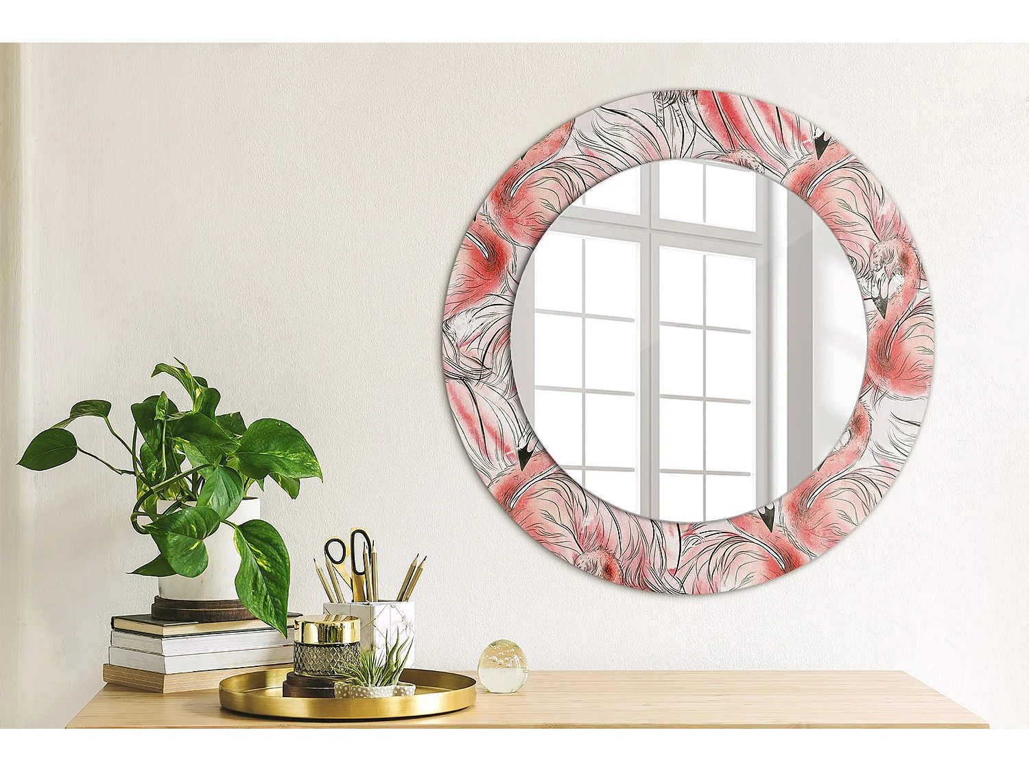 Ronde decoratieve spiegel - Flamingo's - 50 cm