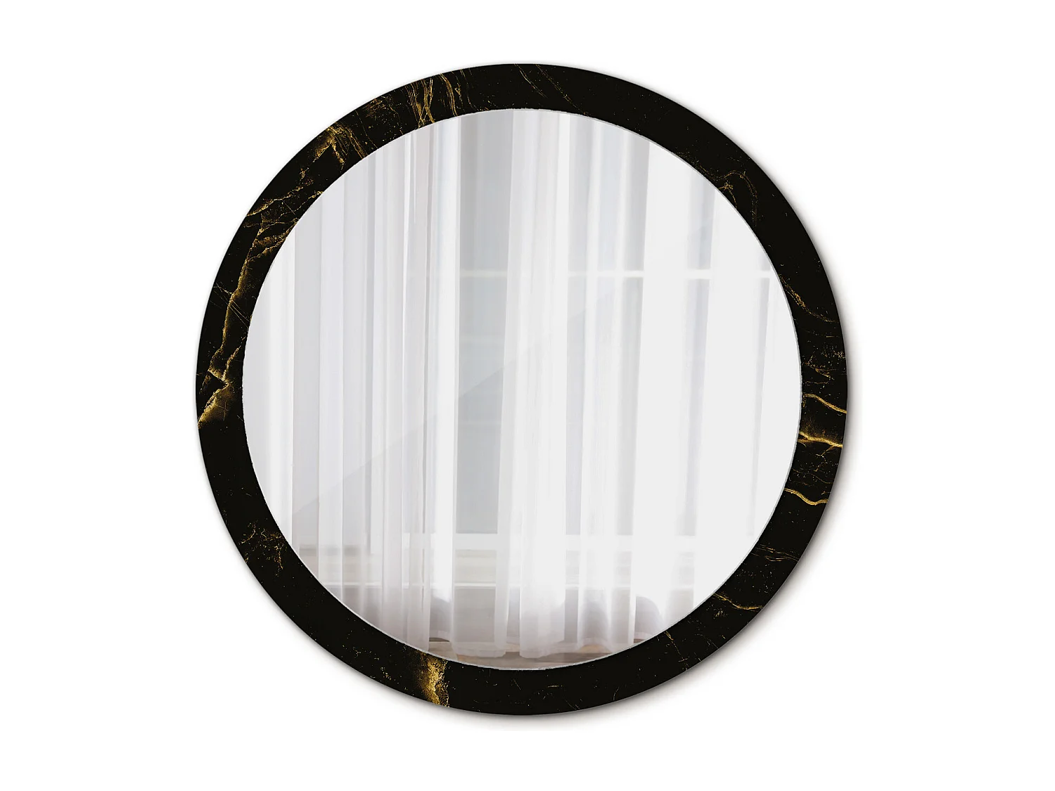 Miroir rond décoratif - Marbre noir - 100 cm