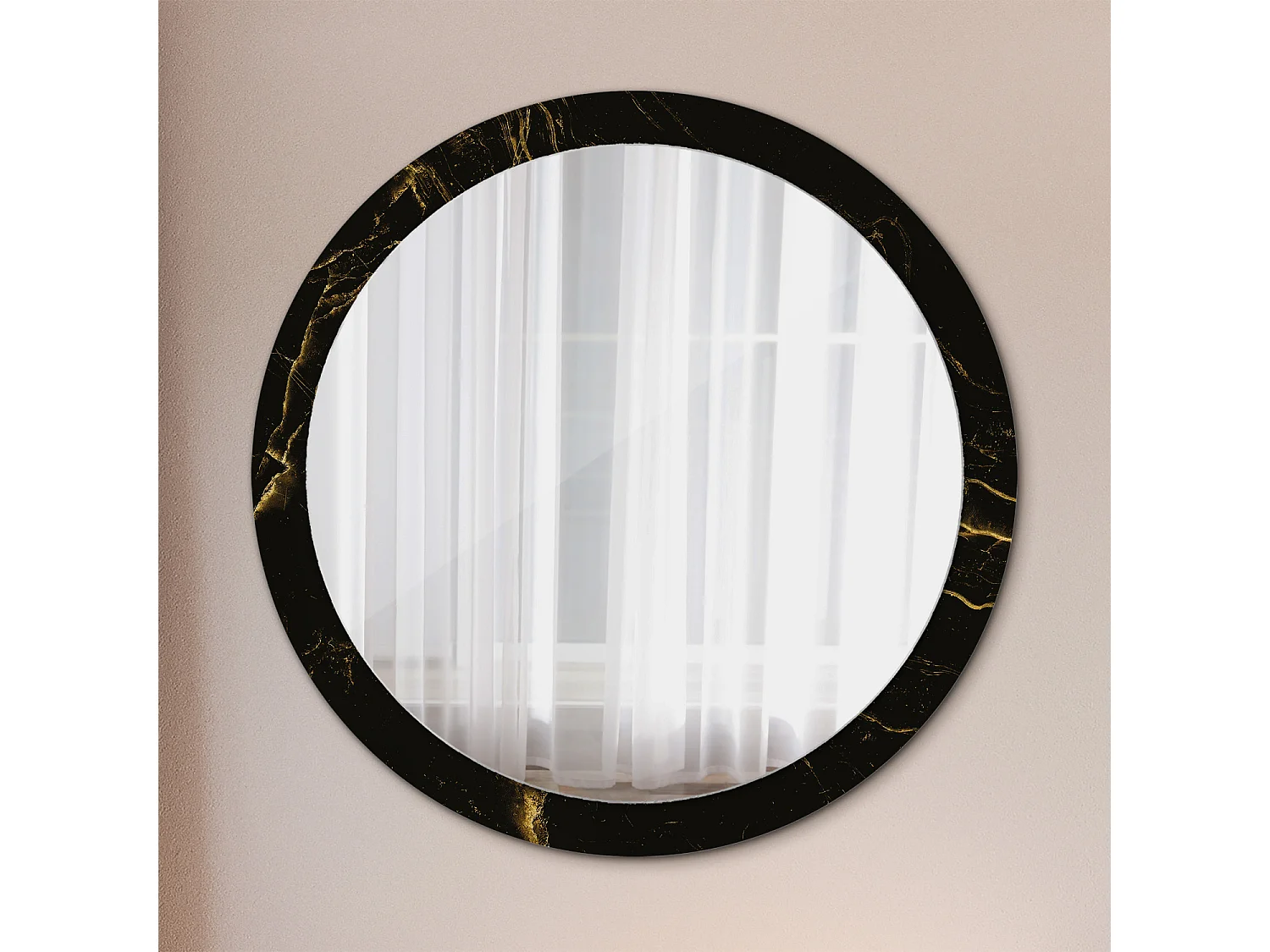 Miroir rond décoratif - Marbre noir - 100 cm