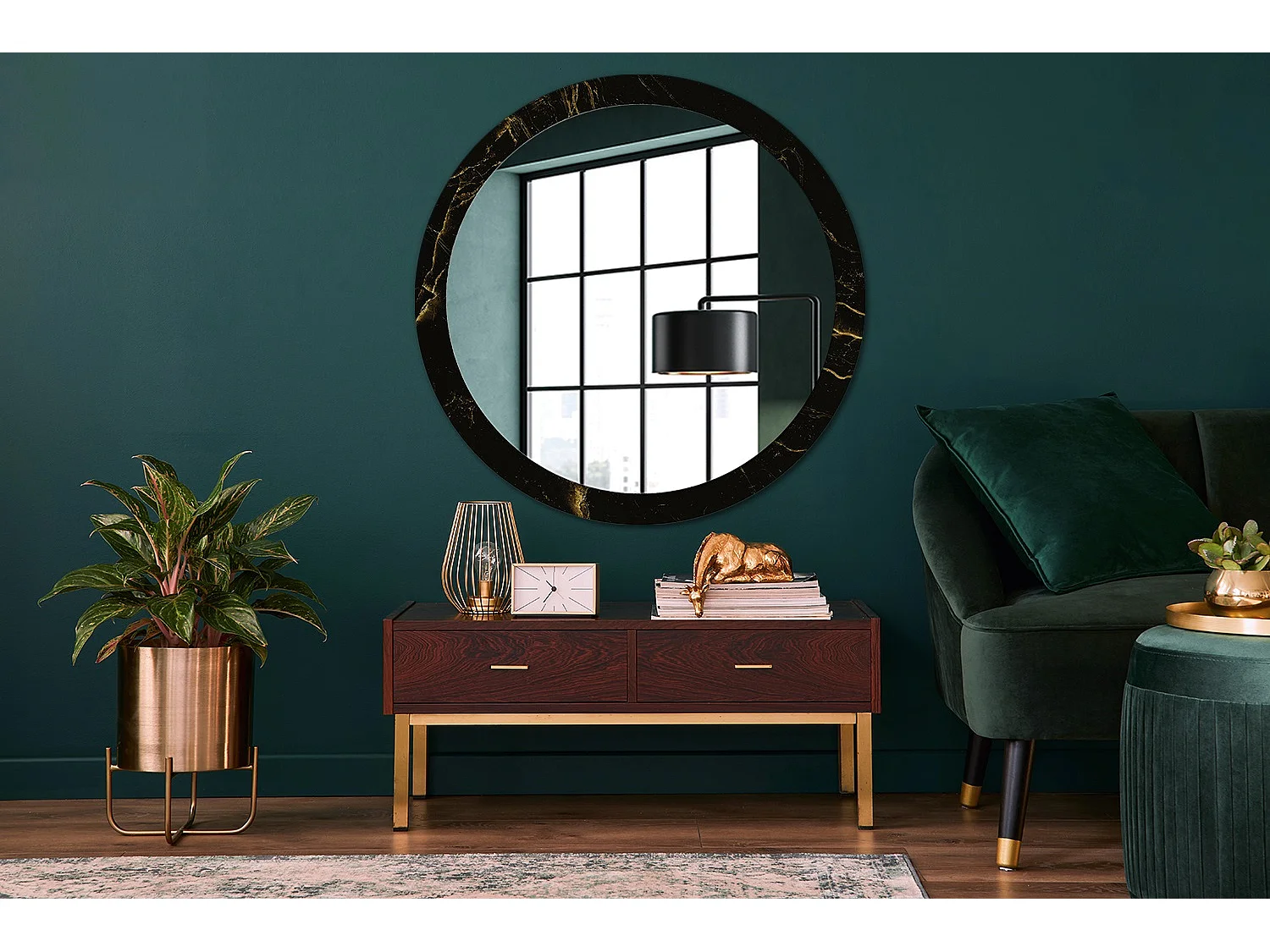 Specchio rotondo decorativo - Marmo nero - 100 cm