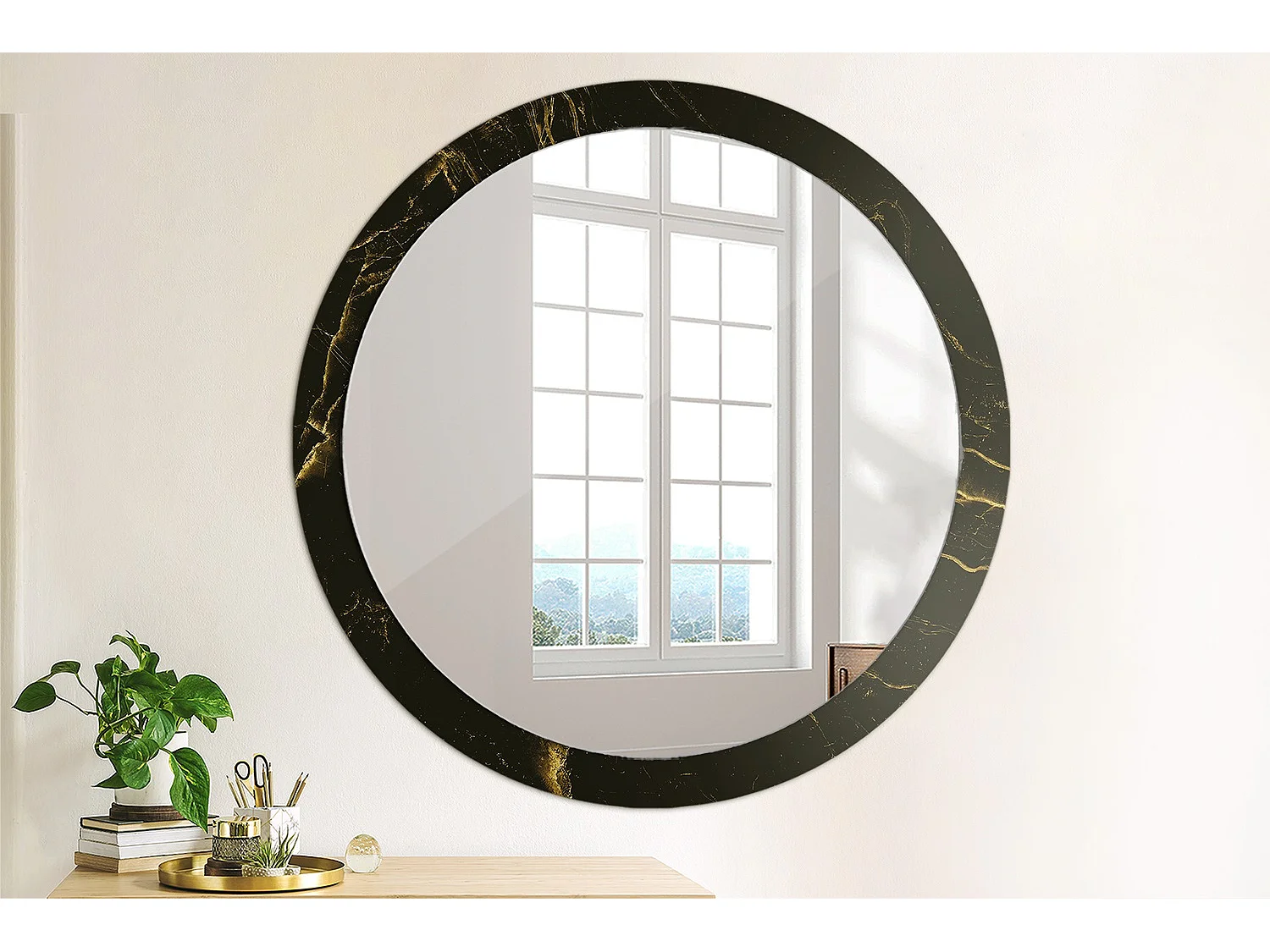 Specchio rotondo decorativo - Marmo nero - 100 cm